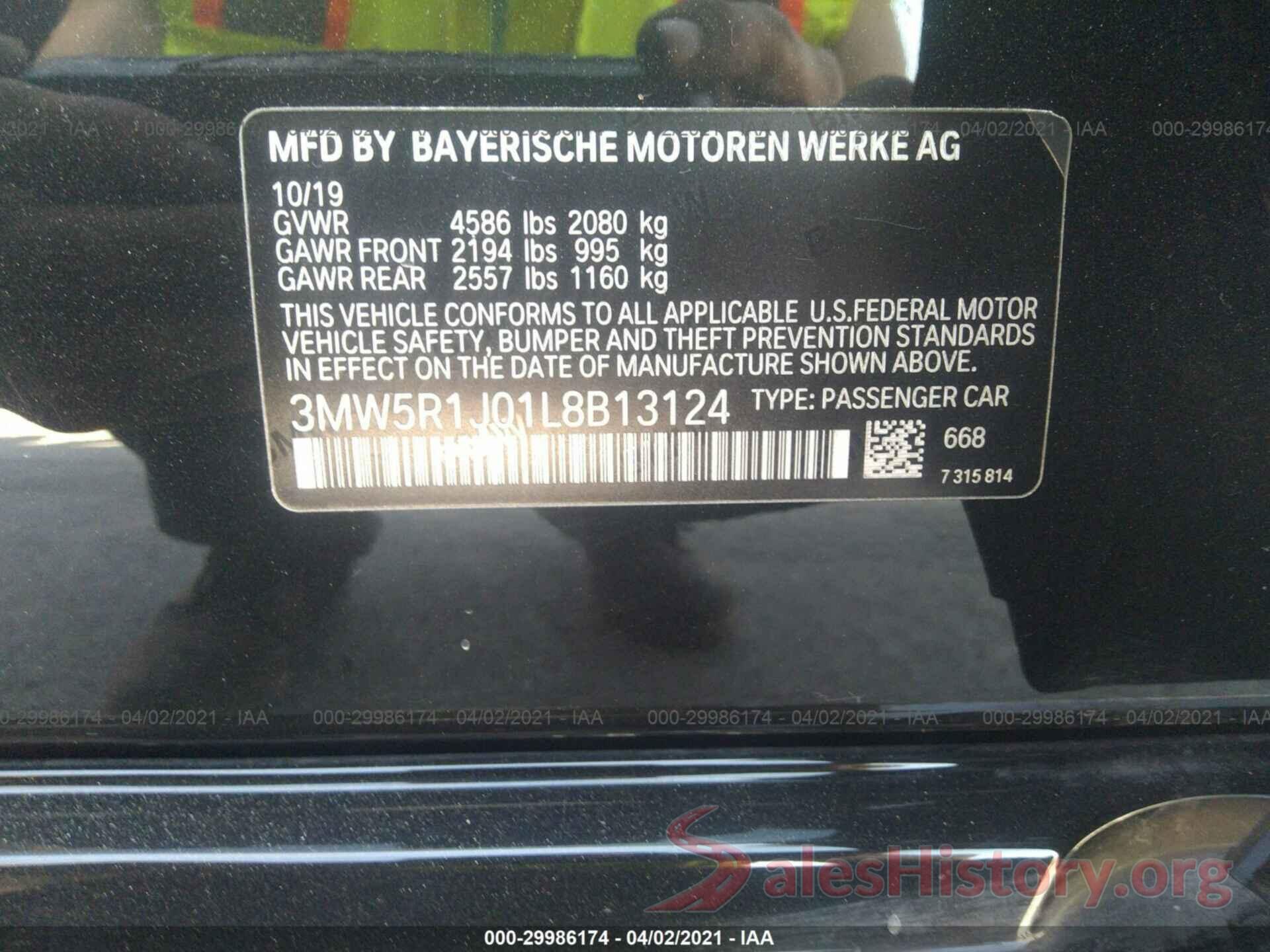 3MW5R1J01L8B13124 2020 BMW 3 SERIES