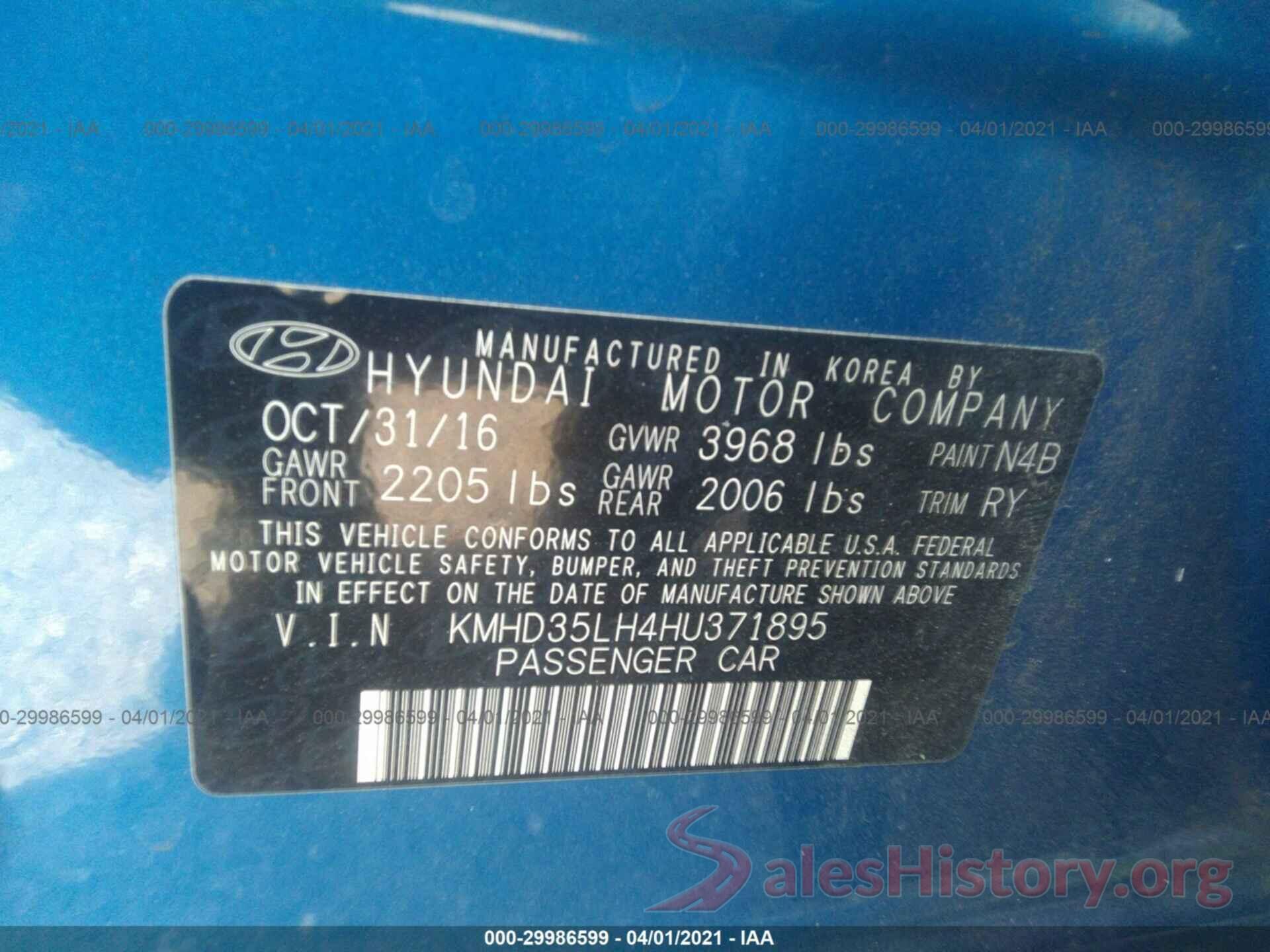 KMHD35LH4HU371895 2017 HYUNDAI ELANTRA GT