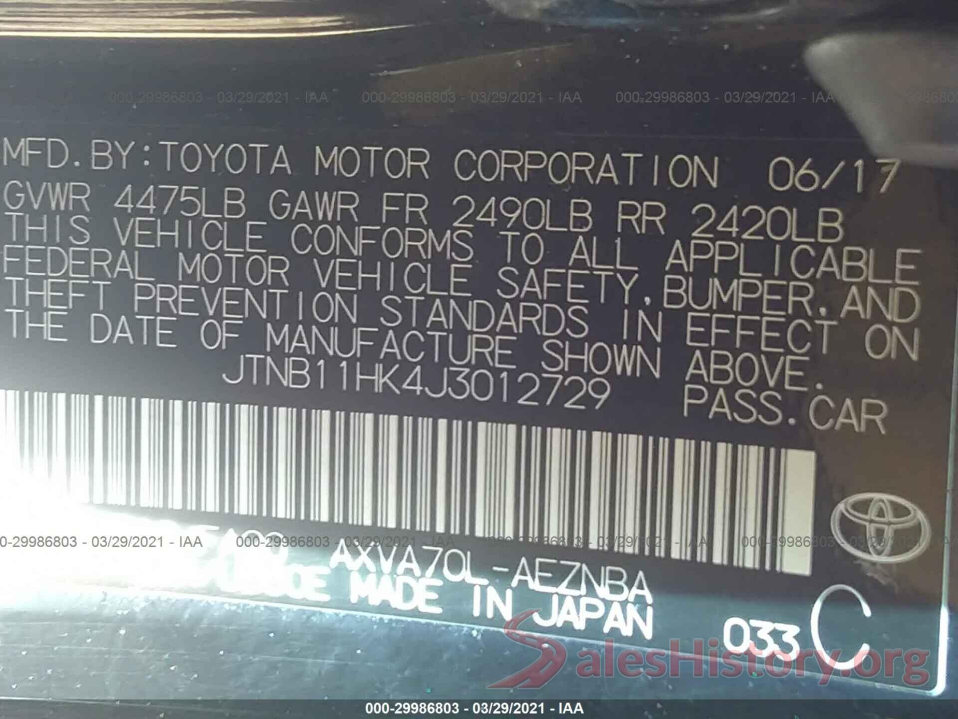 JTNB11HK4J3012729 2018 TOYOTA CAMRY