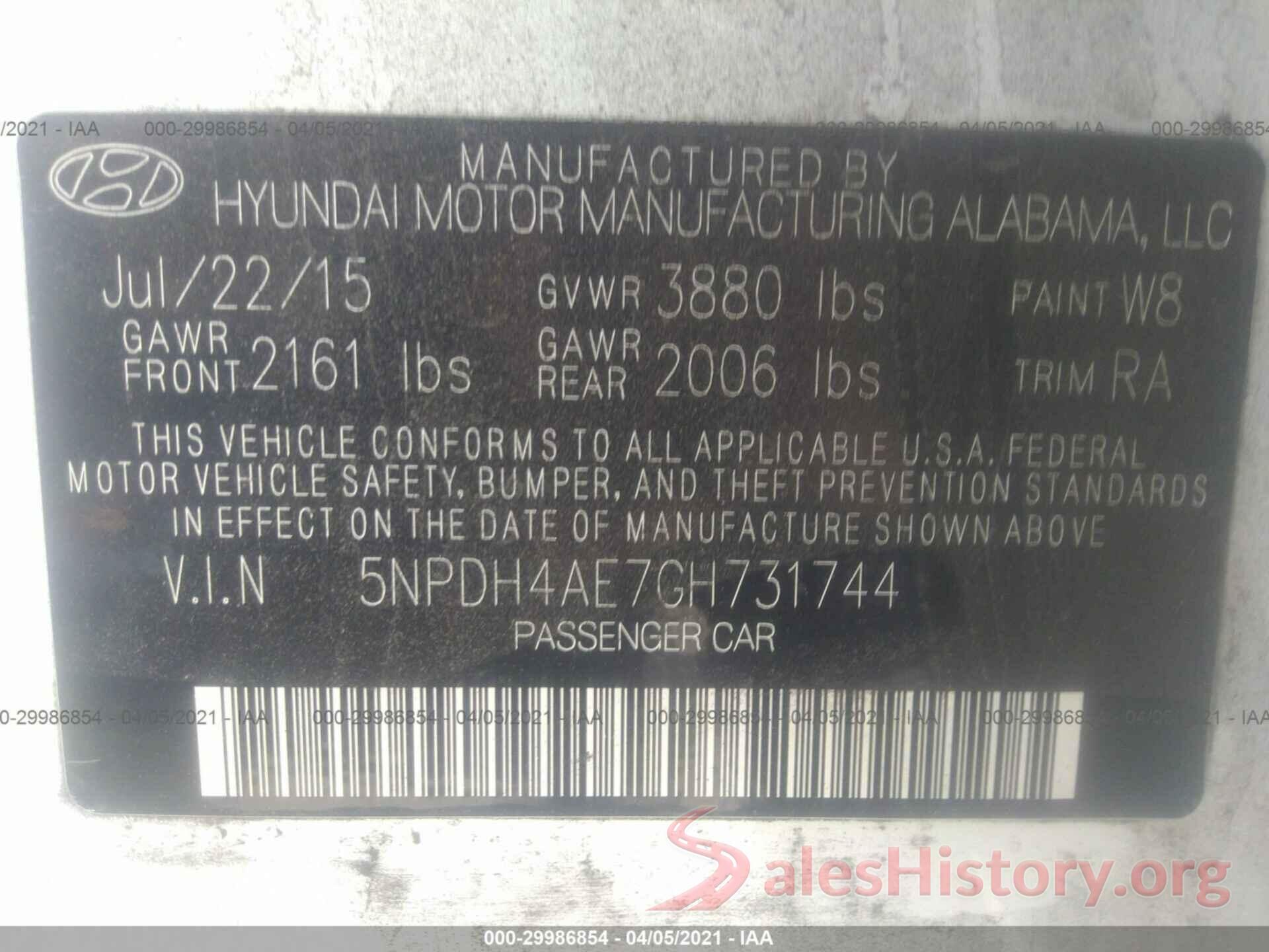 5NPDH4AE7GH731744 2016 HYUNDAI ELANTRA