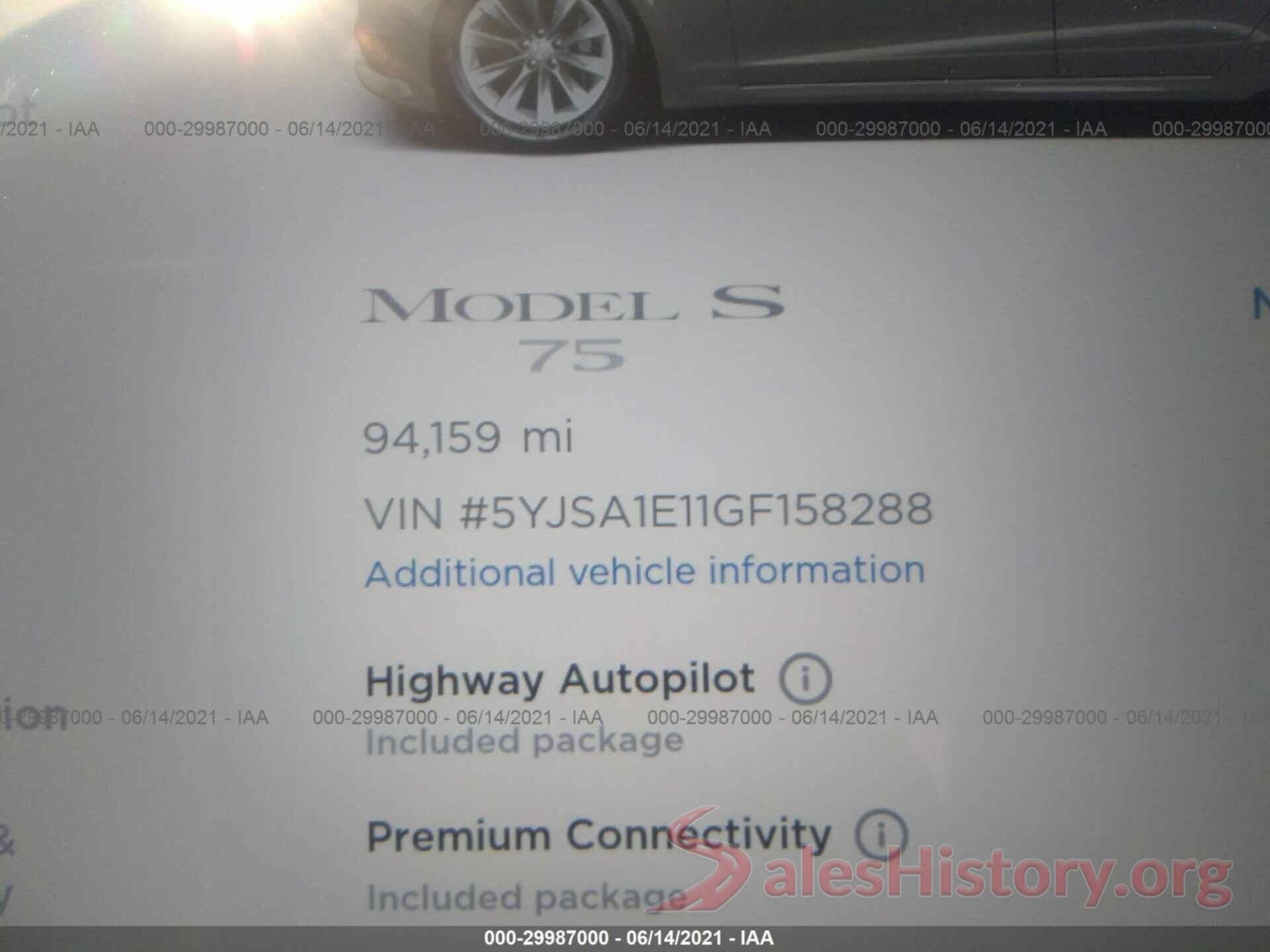 5YJSA1E11GF158288 2016 TESLA MODEL S