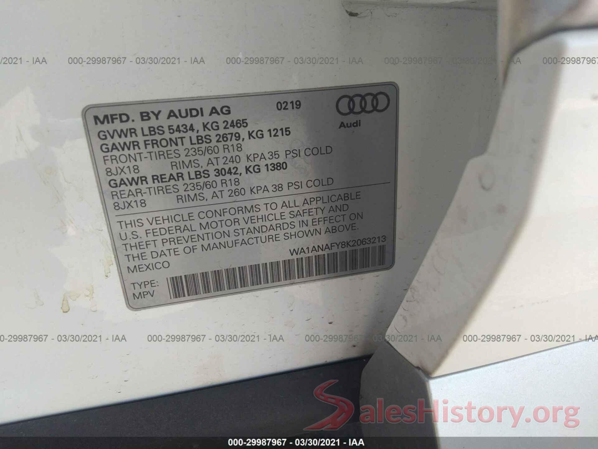 WA1ANAFY8K2063213 2019 AUDI Q5