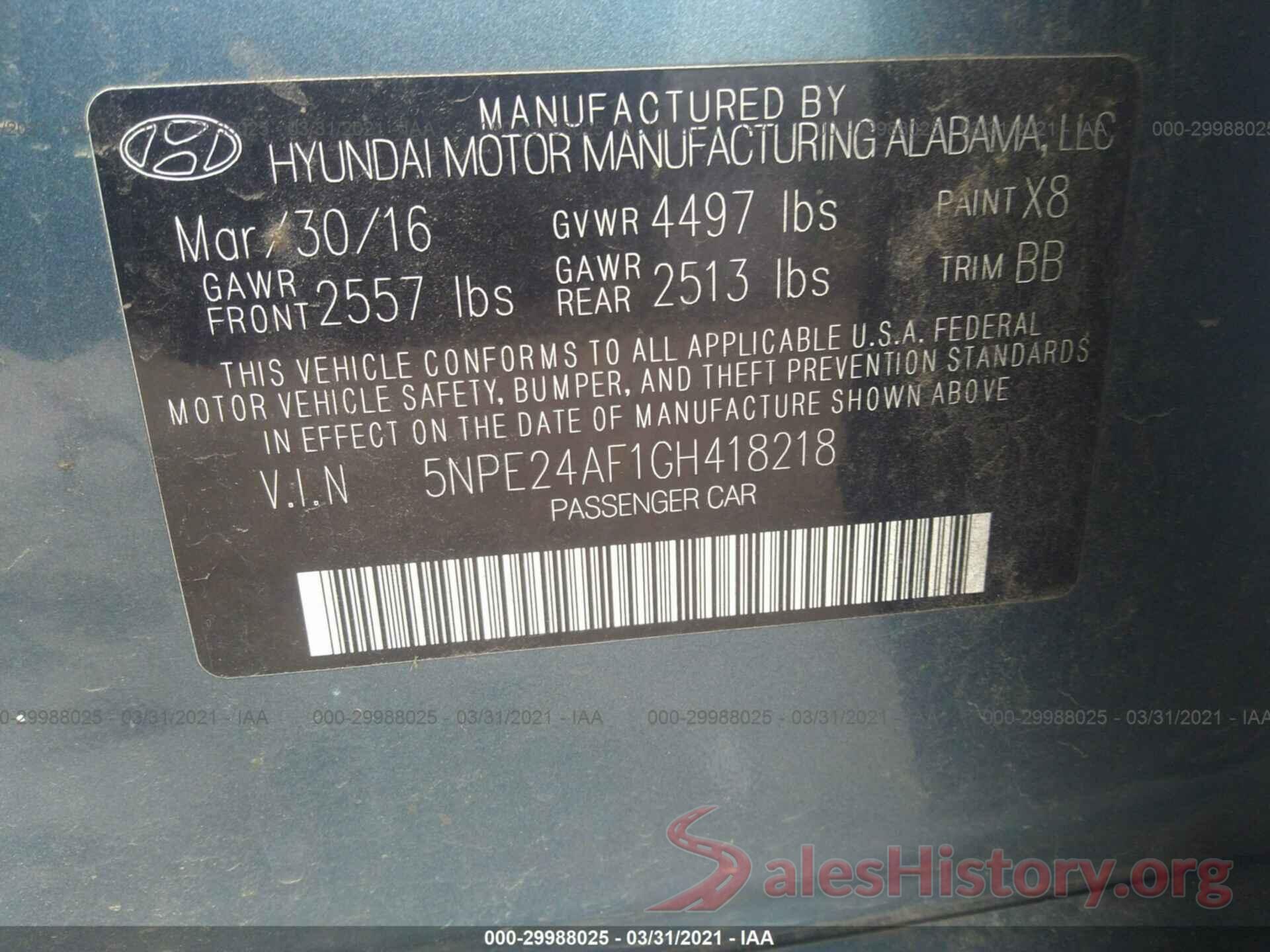 5NPE24AF1GH418218 2016 HYUNDAI SONATA