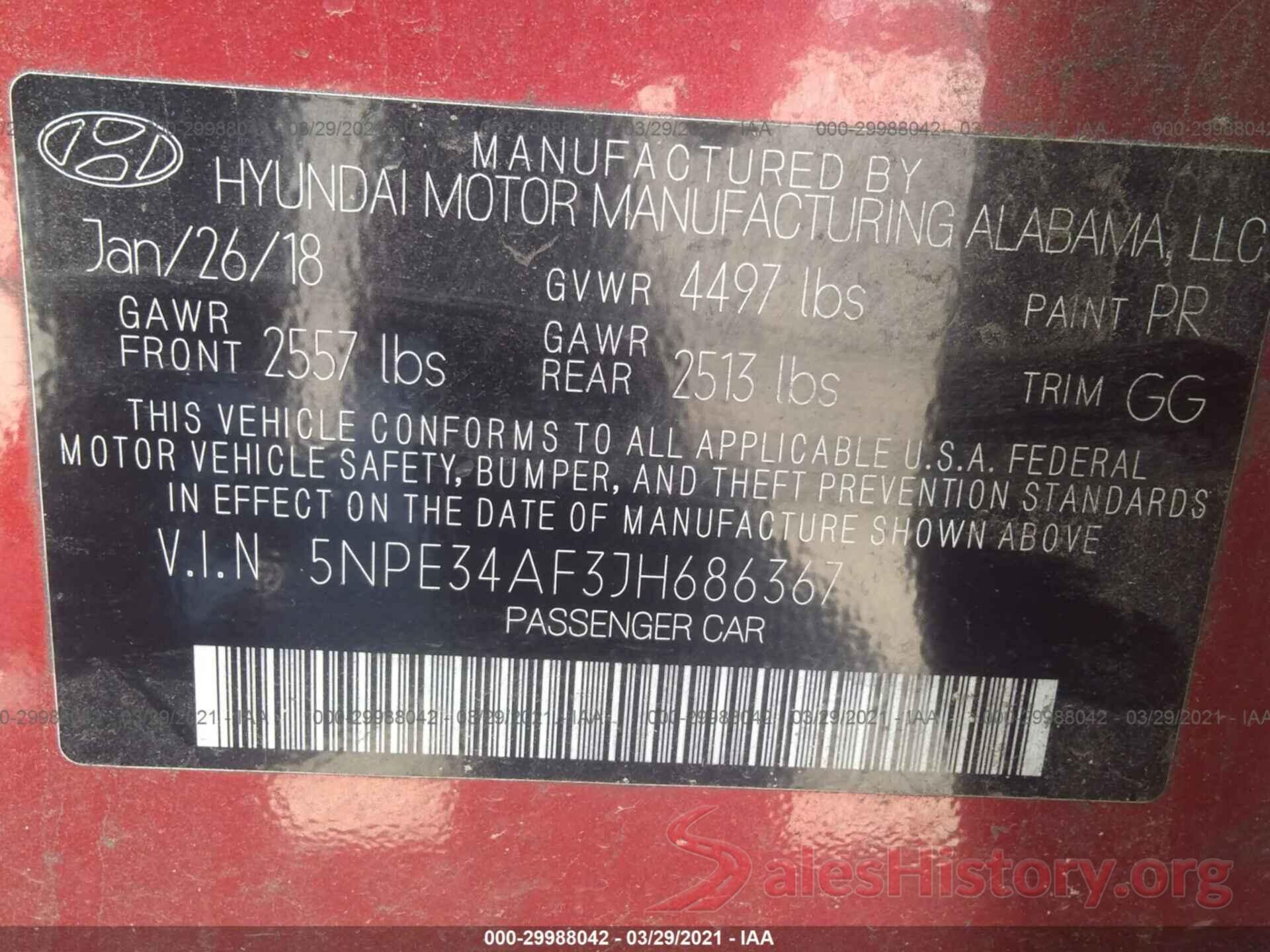 5NPE34AF3JH686367 2018 HYUNDAI SONATA