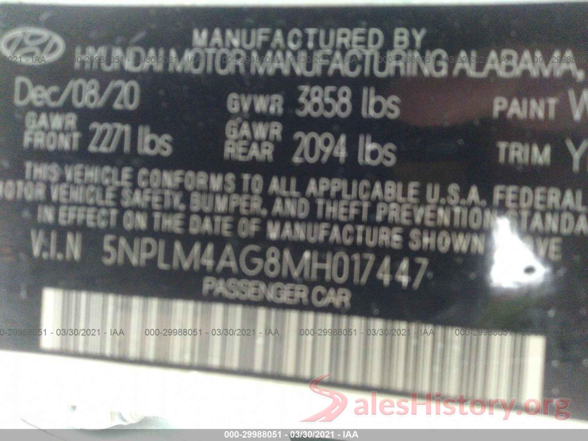 5NPLM4AG8MH017447 2021 HYUNDAI ELANTRA