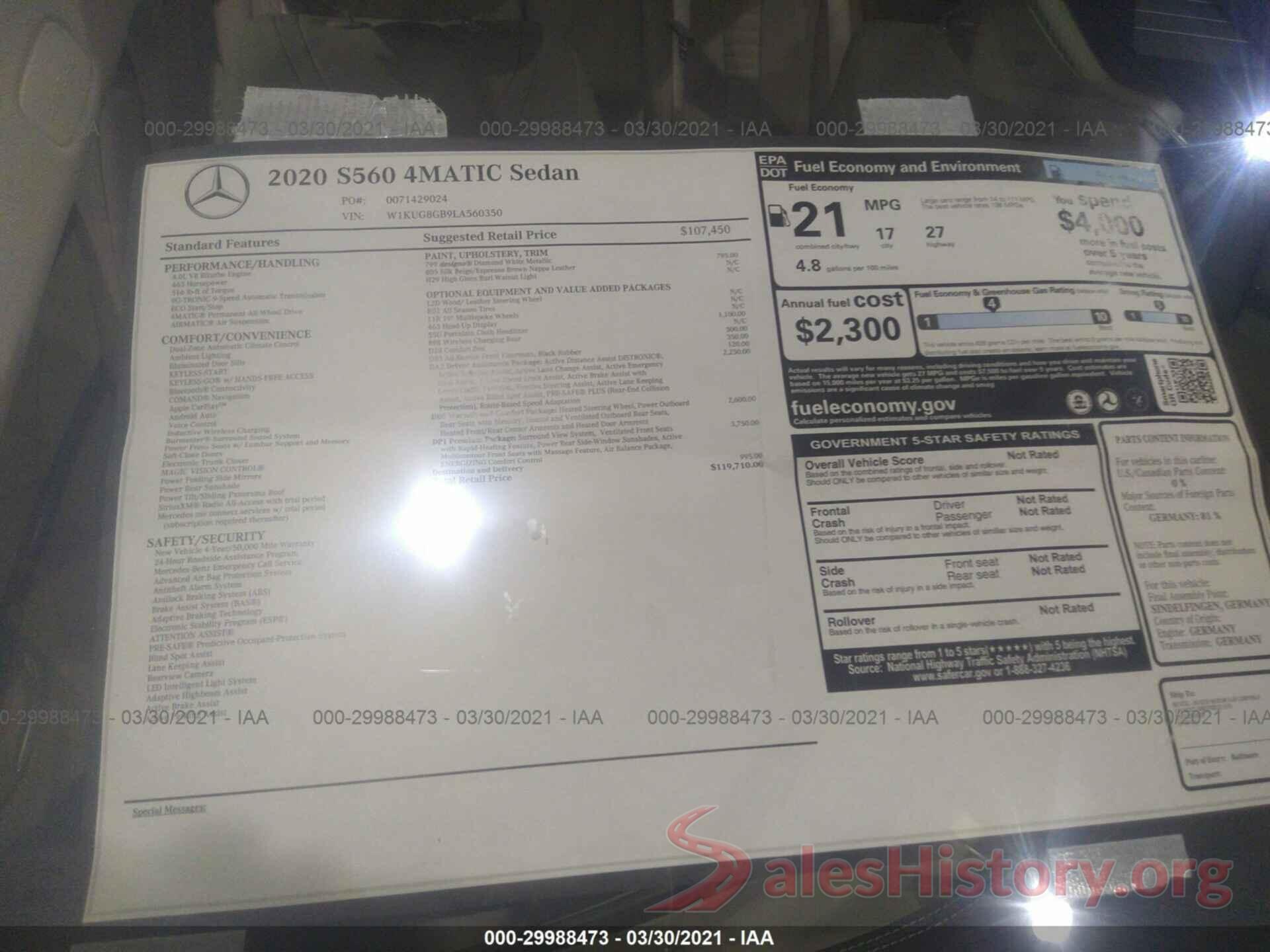 W1KUG8GB9LA560350 2020 MERCEDES-BENZ S-CLASS