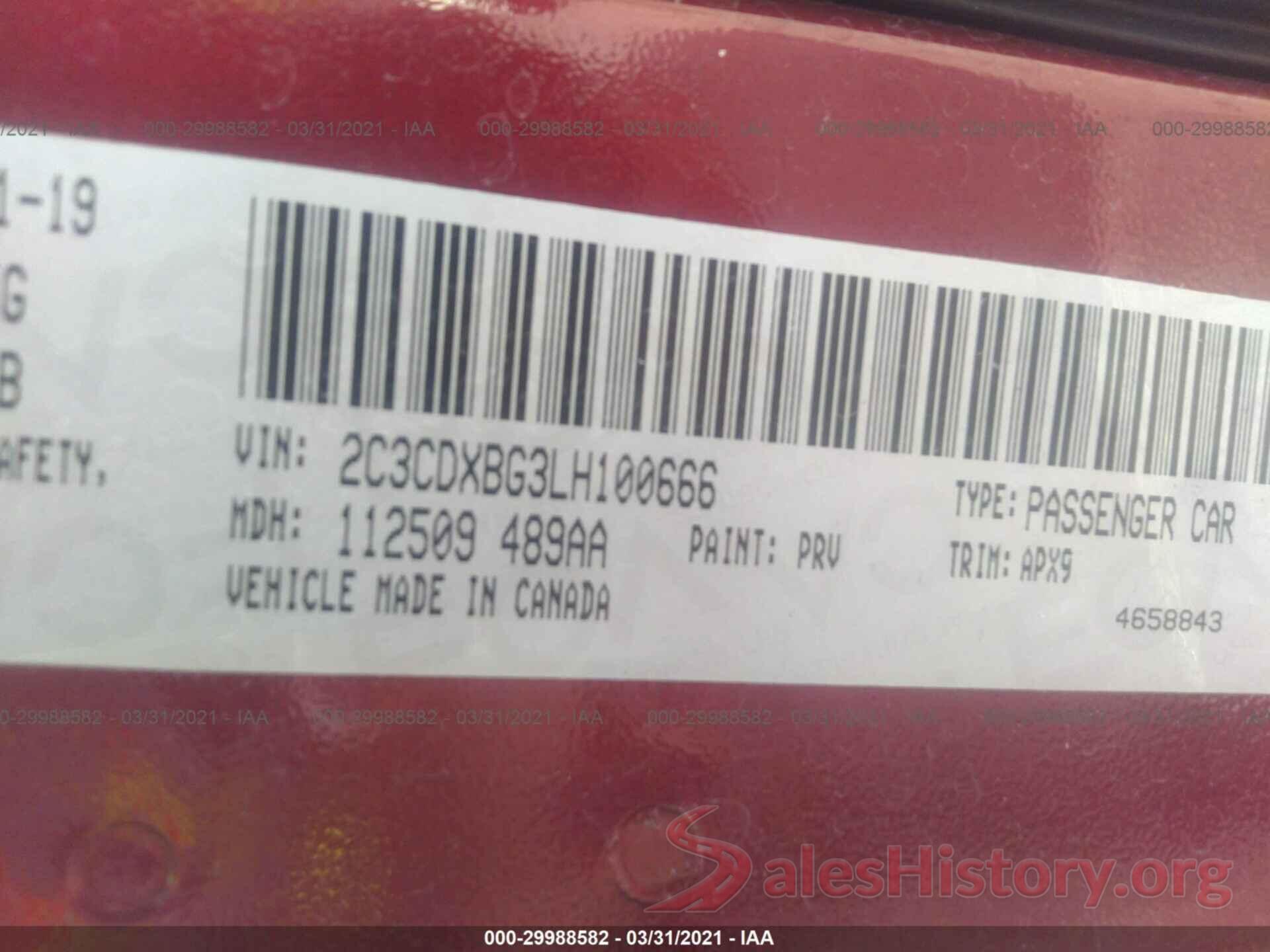 2C3CDXBG3LH100666 2020 DODGE CHARGER