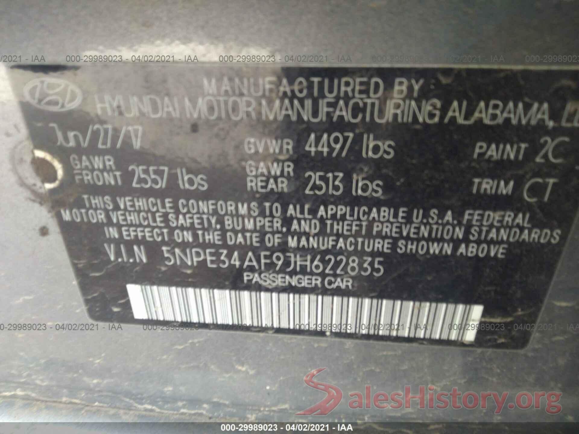 5NPE34AF9JH622835 2018 HYUNDAI SONATA