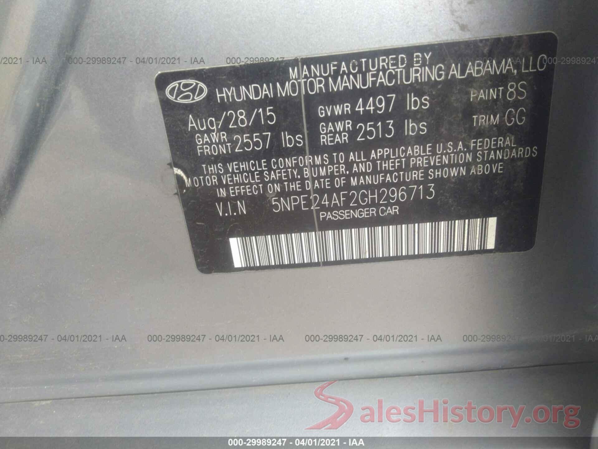 5NPE24AF2GH296713 2016 HYUNDAI SONATA