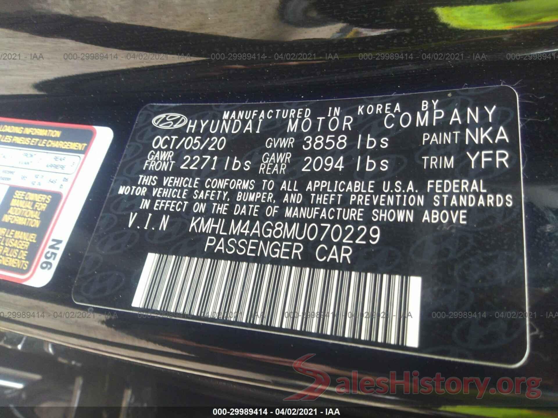 KMHLM4AG8MU070229 2021 HYUNDAI ELANTRA