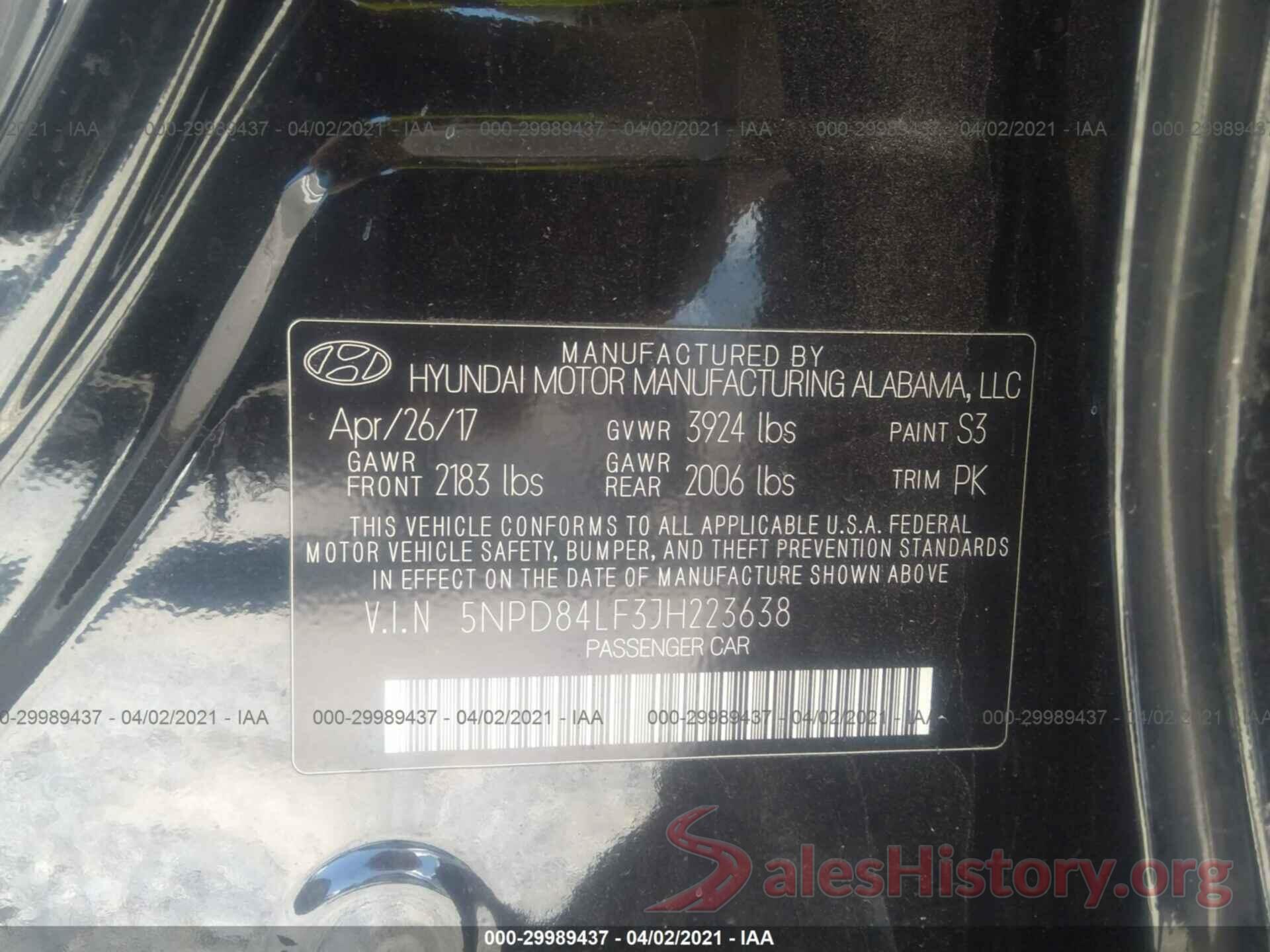 5NPD84LF3JH223638 2018 HYUNDAI ELANTRA