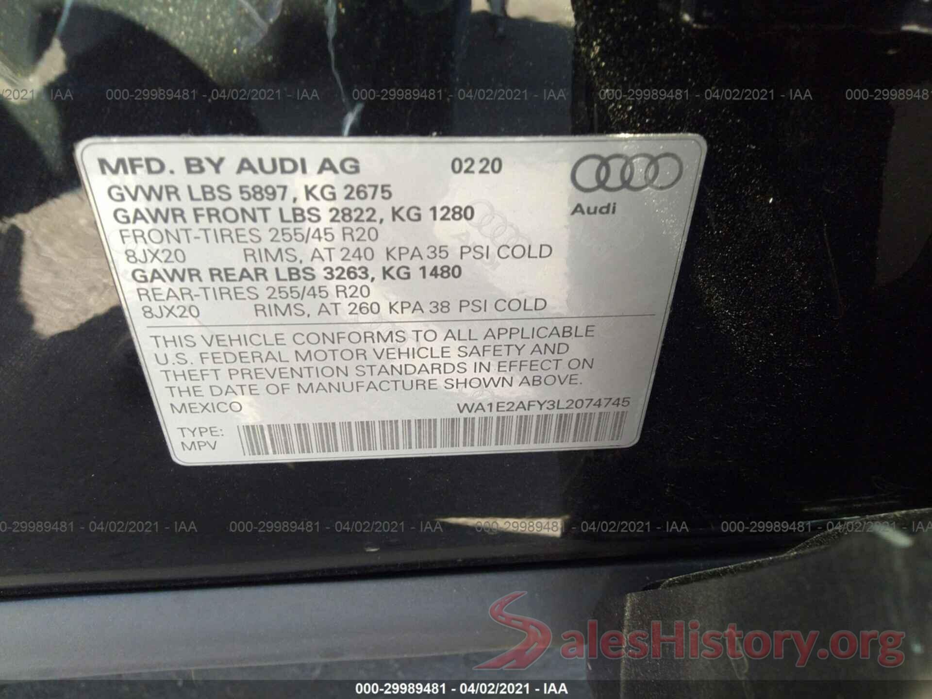 WA1E2AFY3L2074745 2020 AUDI Q5