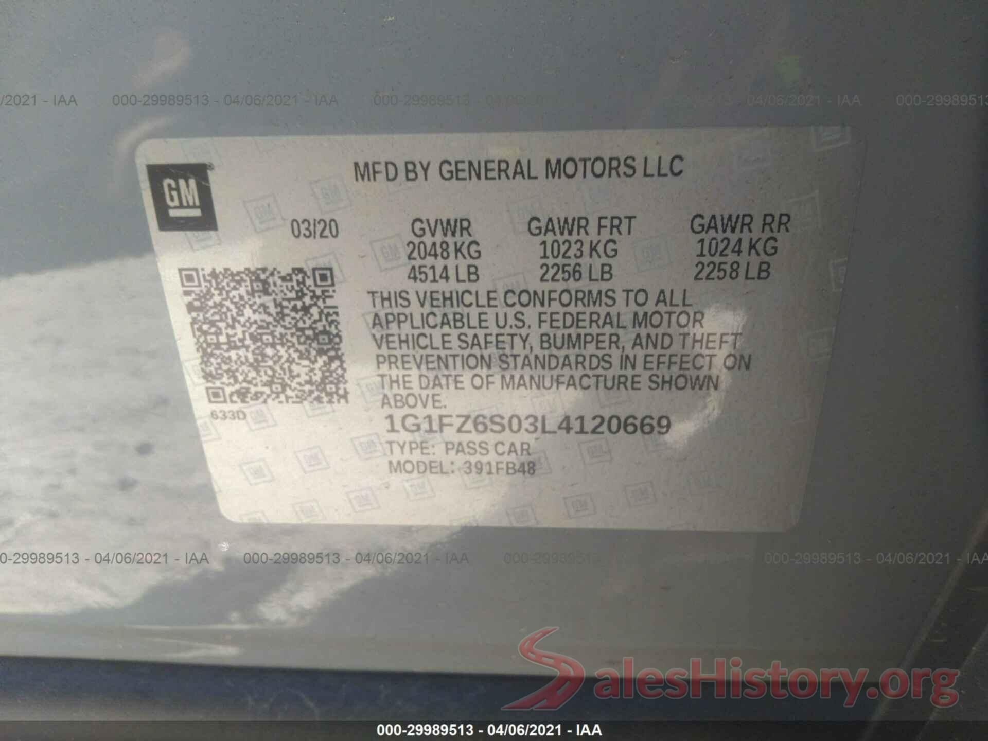 1G1FZ6S03L4120669 2020 CHEVROLET BOLT EV