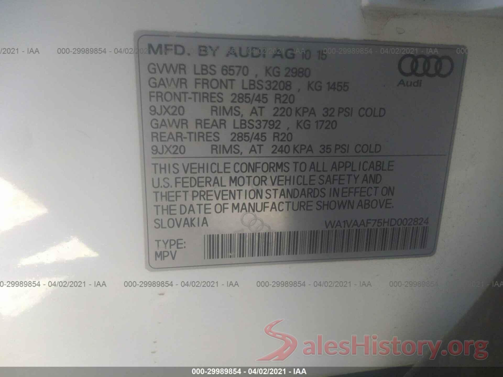 WA1VAAF75HD002824 2017 AUDI Q7