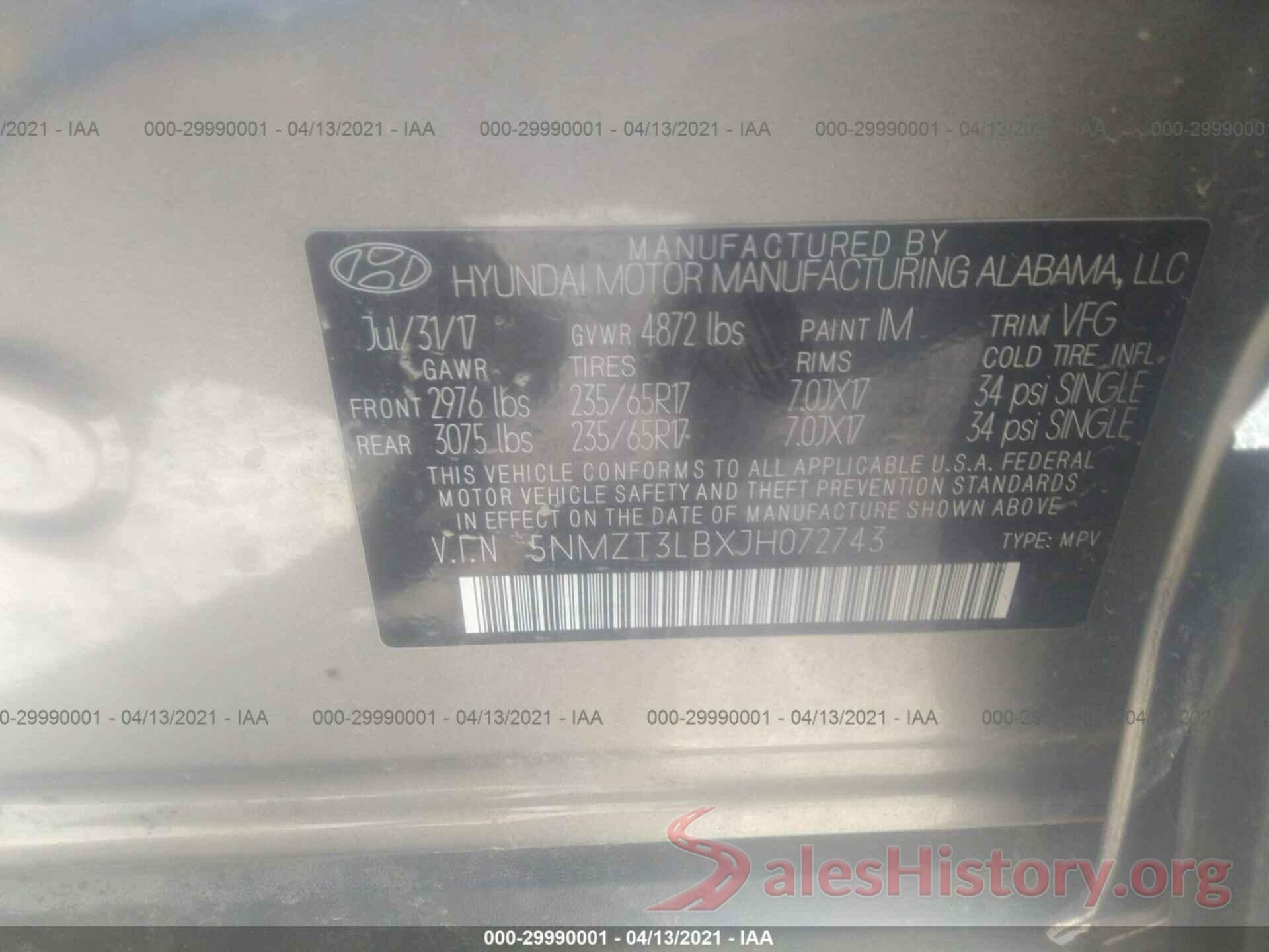 5NMZT3LBXJH072743 2018 HYUNDAI SANTA FE SPORT