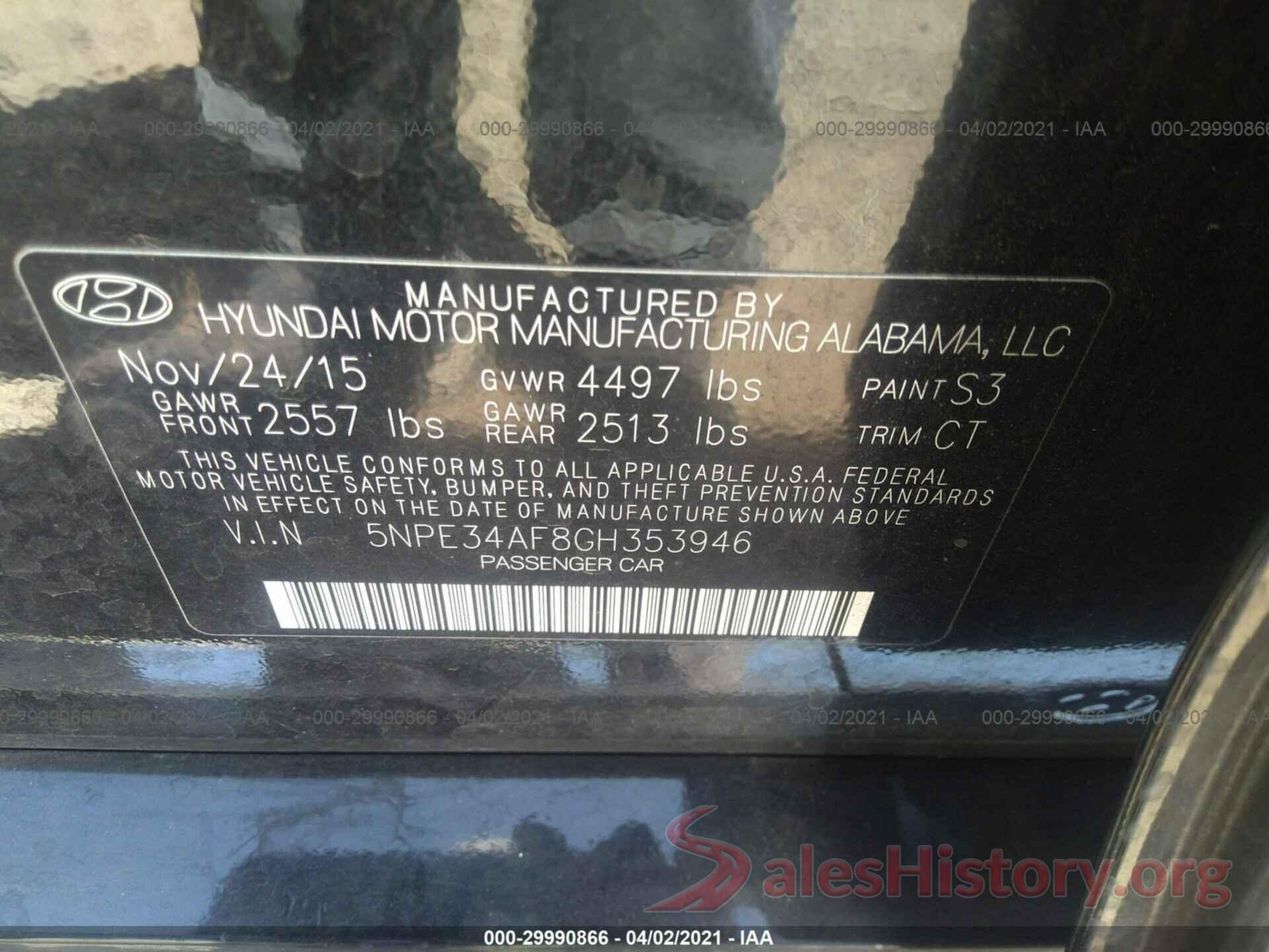 5NPE34AF8GH353946 2016 HYUNDAI SONATA