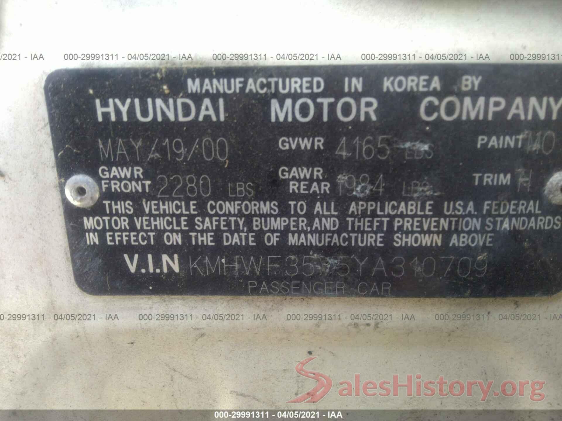 2T3JFREV4GW521420 2000 HYUNDAI SONATA