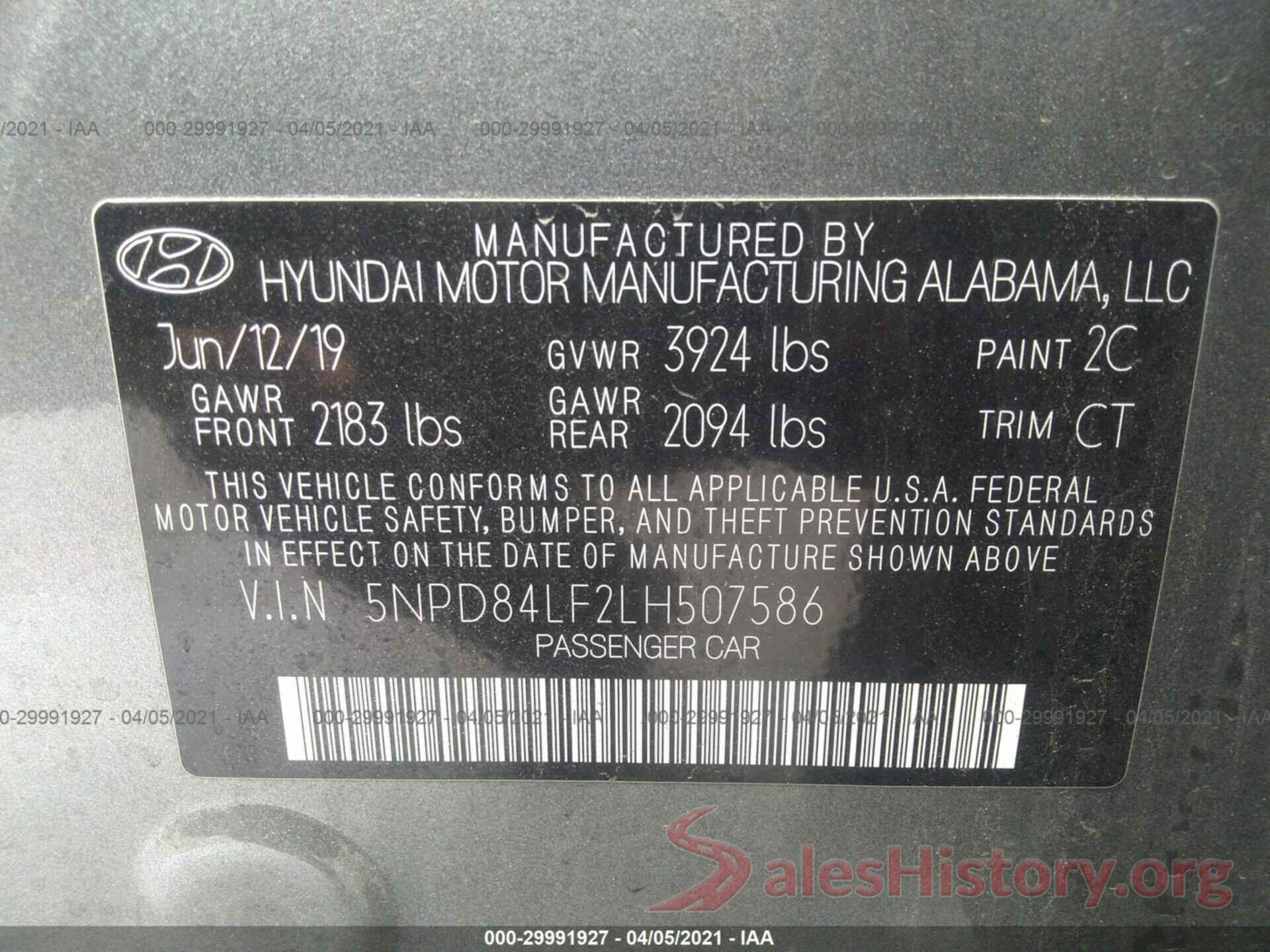 5NPD84LF2LH507586 2020 HYUNDAI ELANTRA