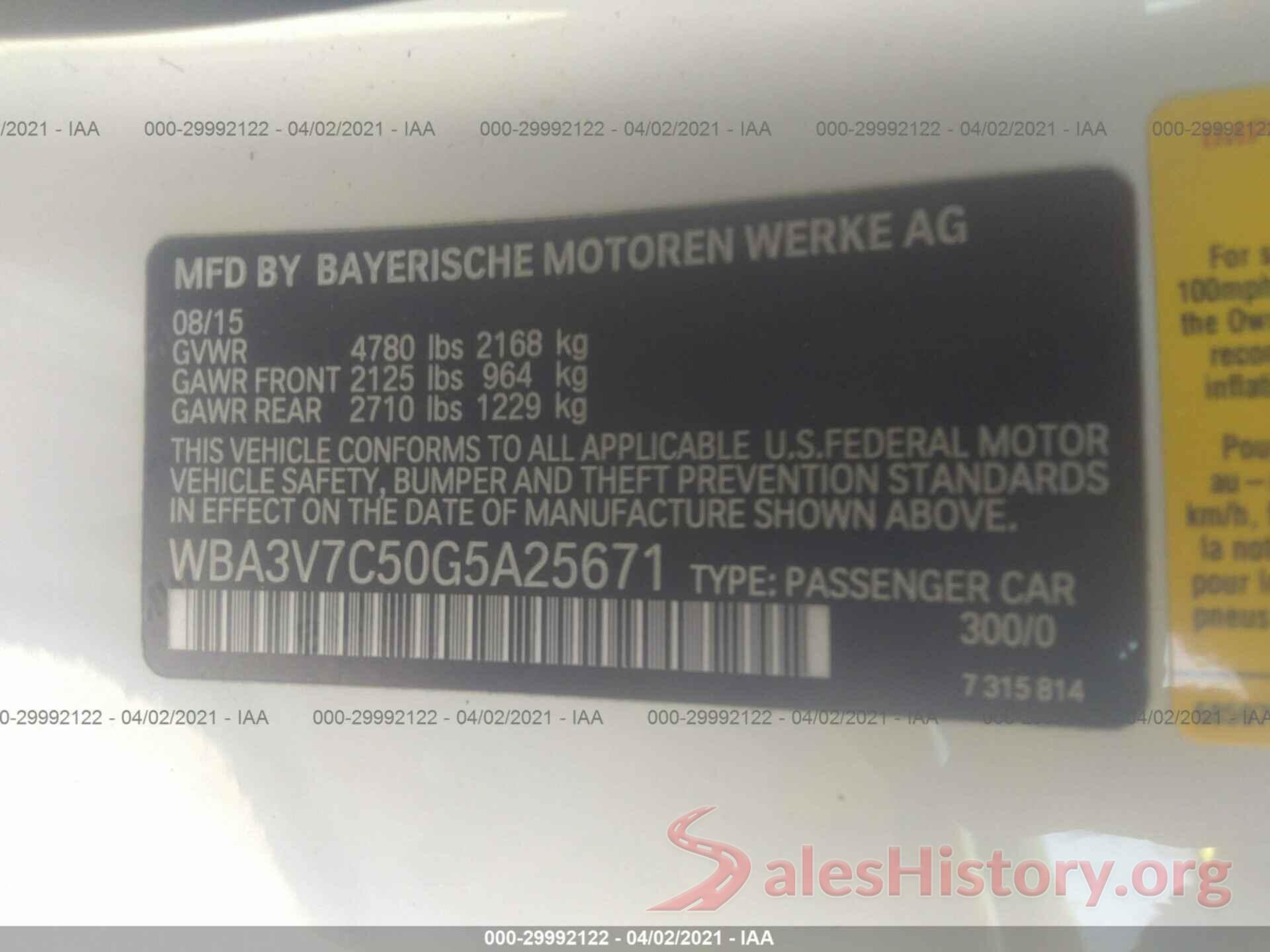 WBA3V7C50G5A25671 2016 BMW 4 SERIES