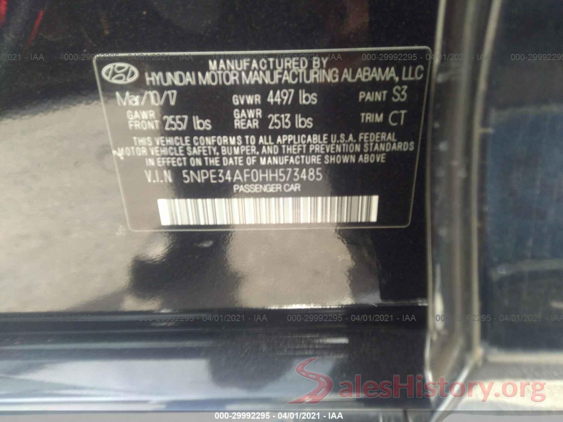 5NPE34AF0HH573485 2017 HYUNDAI SONATA