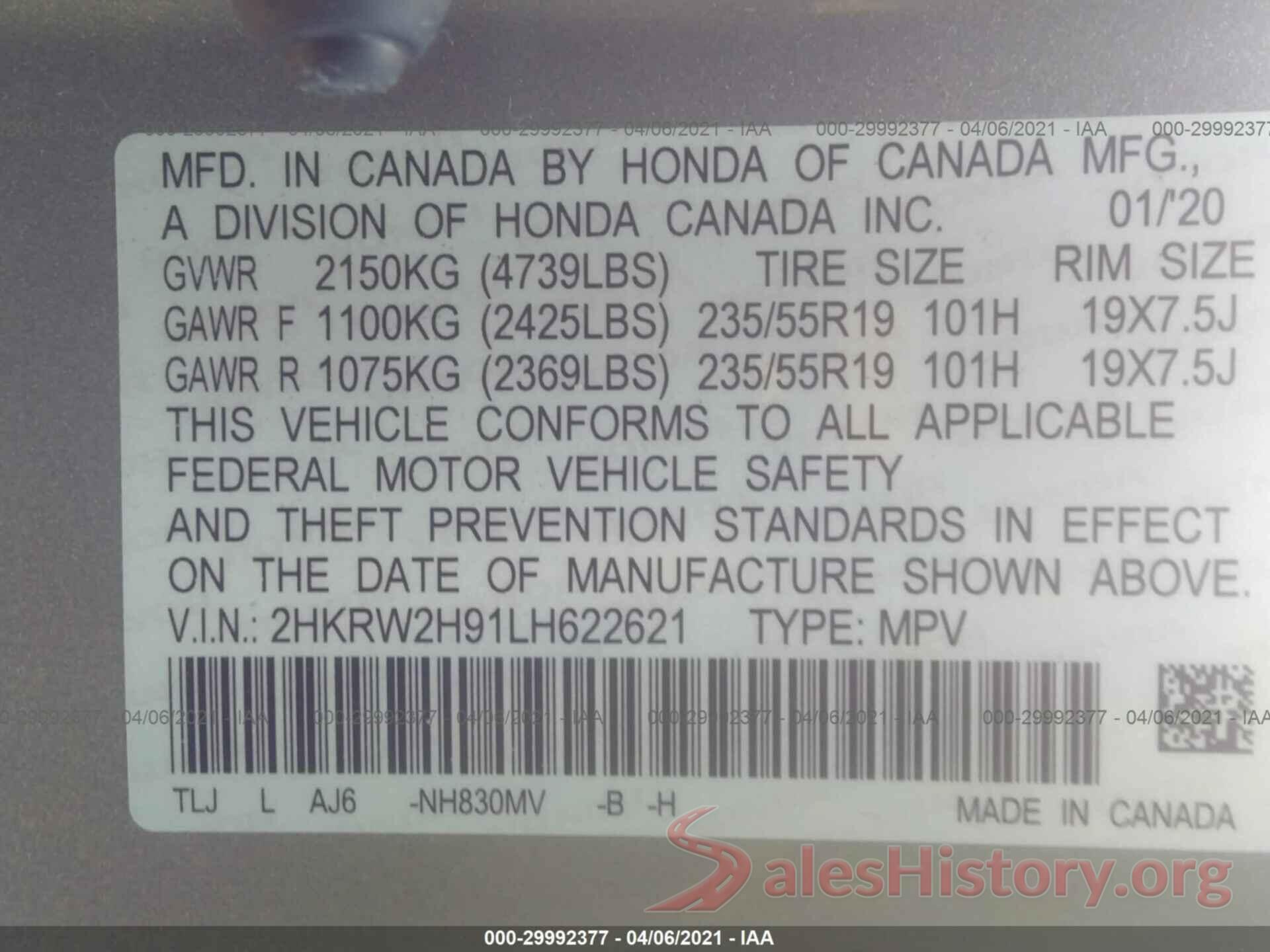 2HKRW2H91LH622621 2020 HONDA CR-V