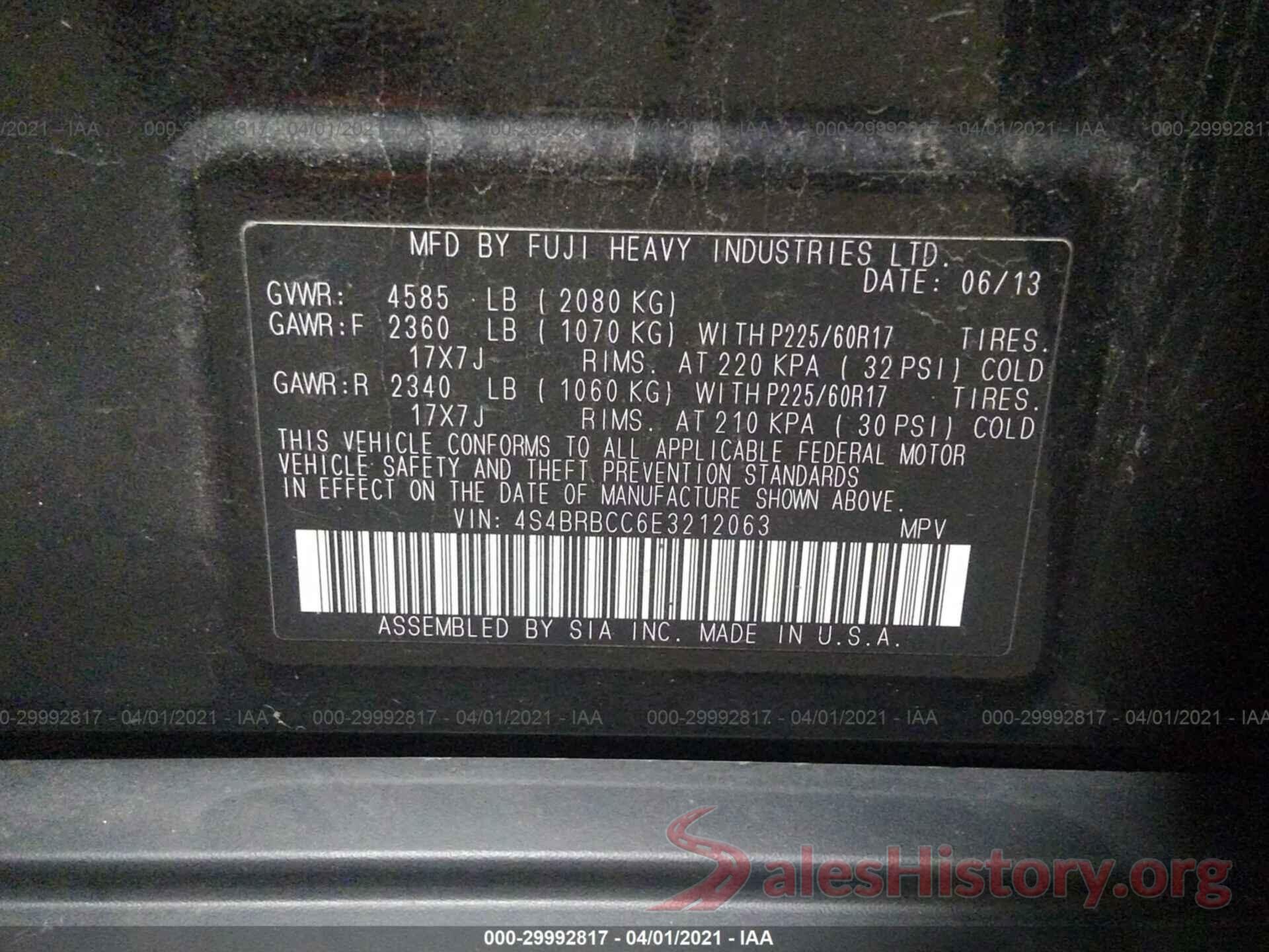 4S4BRBCC6E3212063 2014 SUBARU OUTBACK