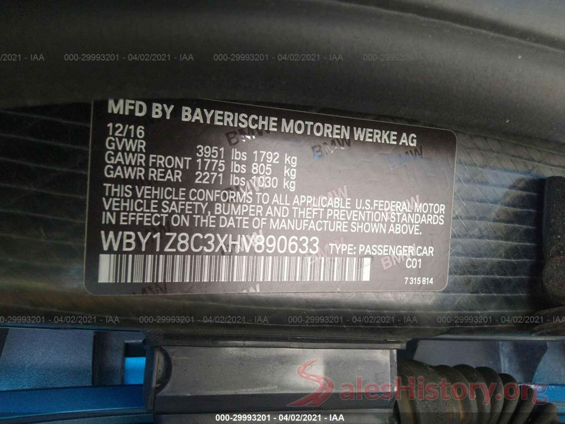 WBY1Z8C3XHV890633 2017 BMW I3