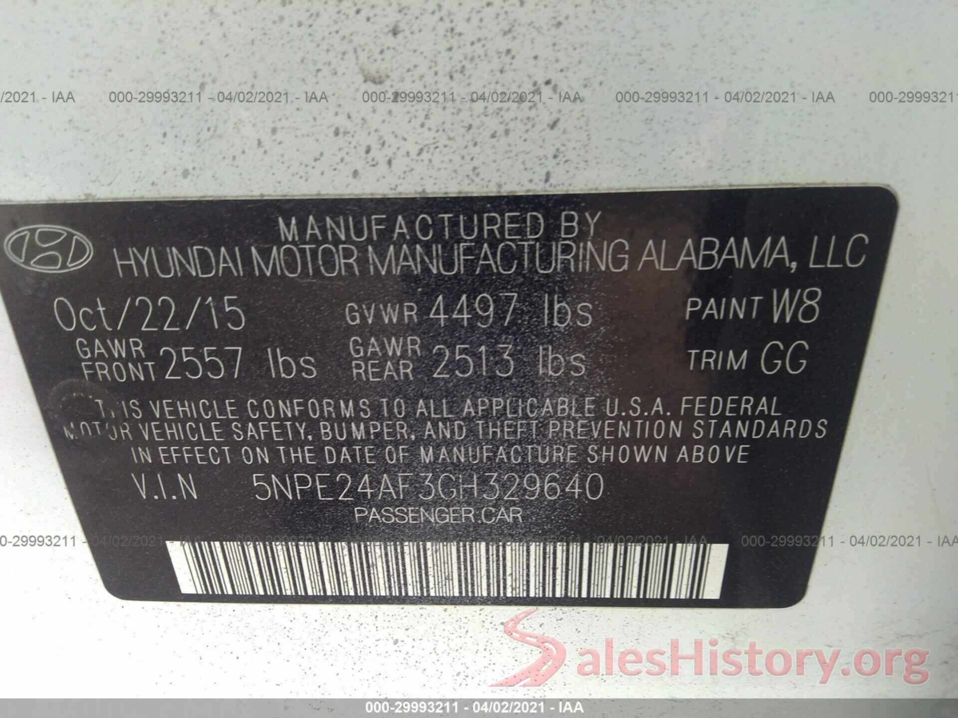 5NPE24AF3GH329640 2016 HYUNDAI SONATA