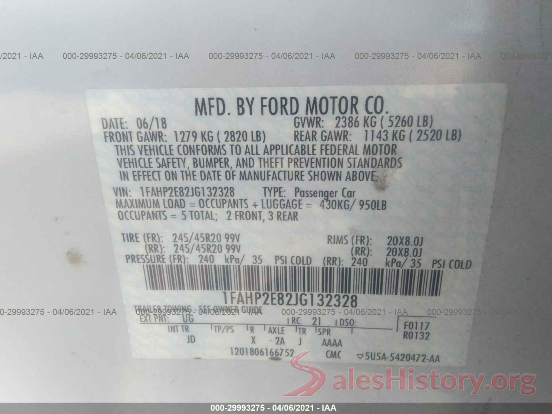 1FAHP2E82JG132328 2018 FORD TAURUS