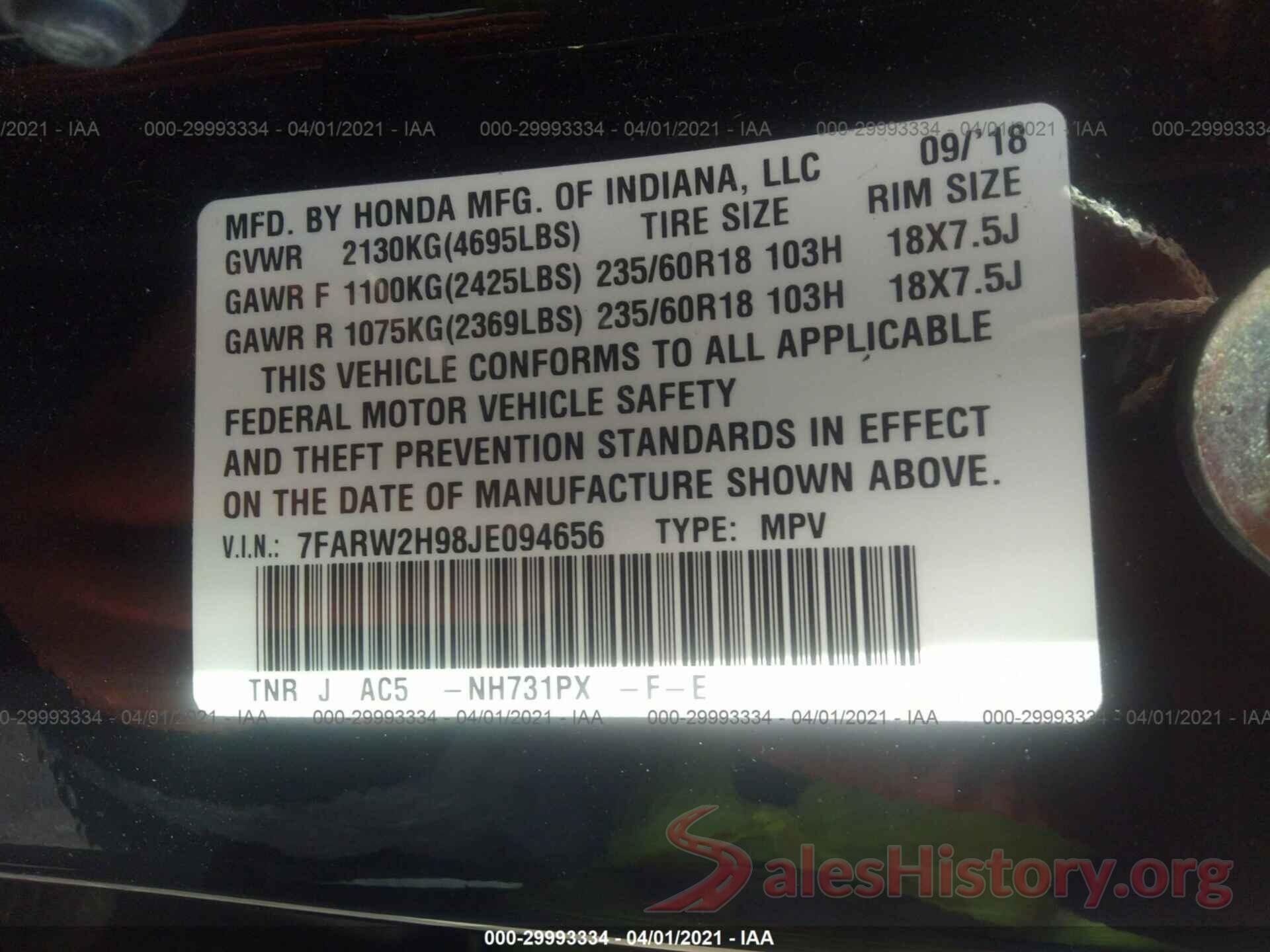 7FARW2H98JE094656 2018 HONDA CR-V