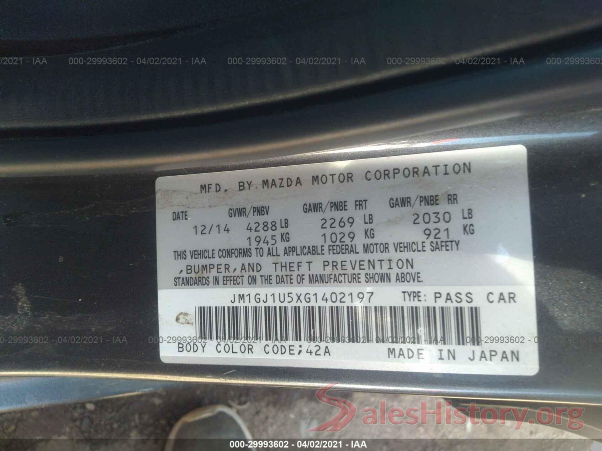 JM1GJ1U5XG1402197 2016 MAZDA MAZDA6