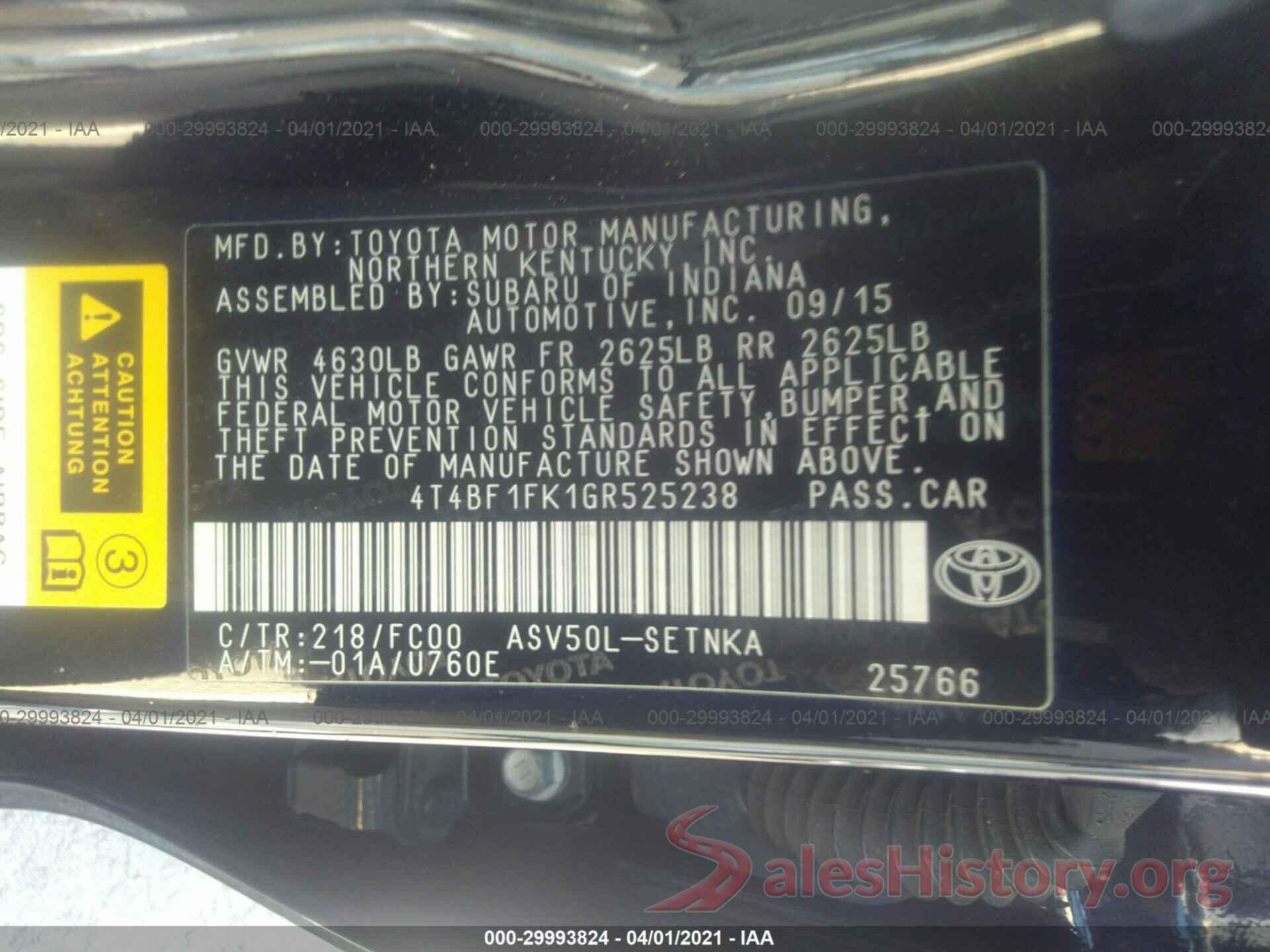 4T4BF1FK1GR525238 2016 TOYOTA CAMRY