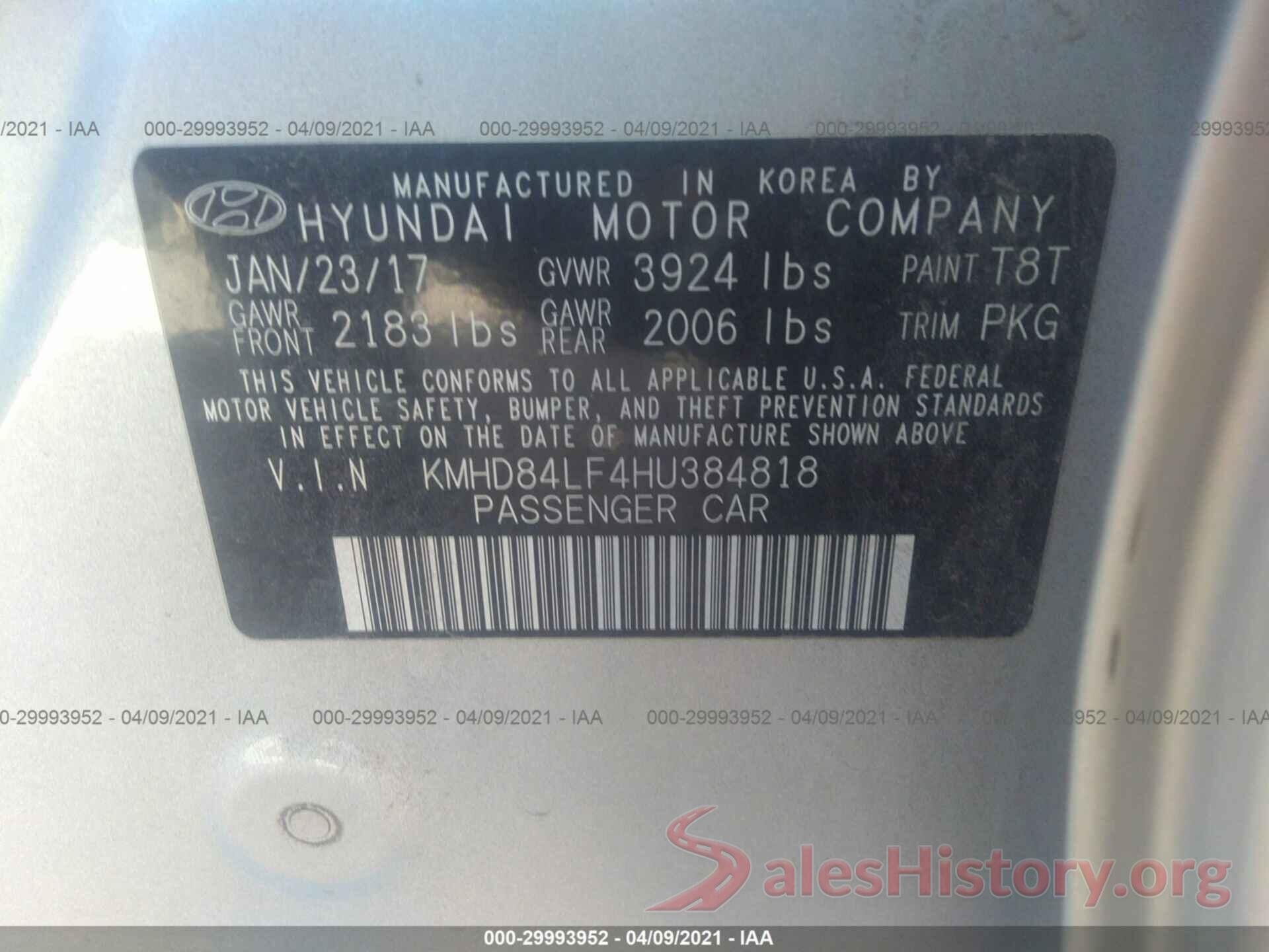 KMHD84LF4HU384818 2017 HYUNDAI ELANTRA