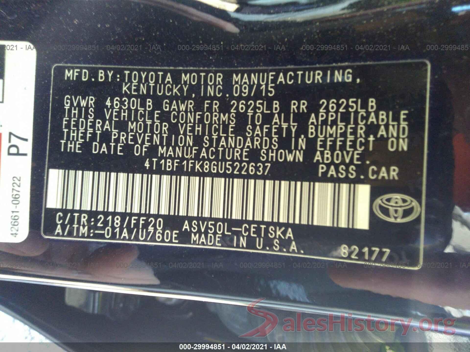 4T1BF1FK8GU522637 2016 TOYOTA CAMRY