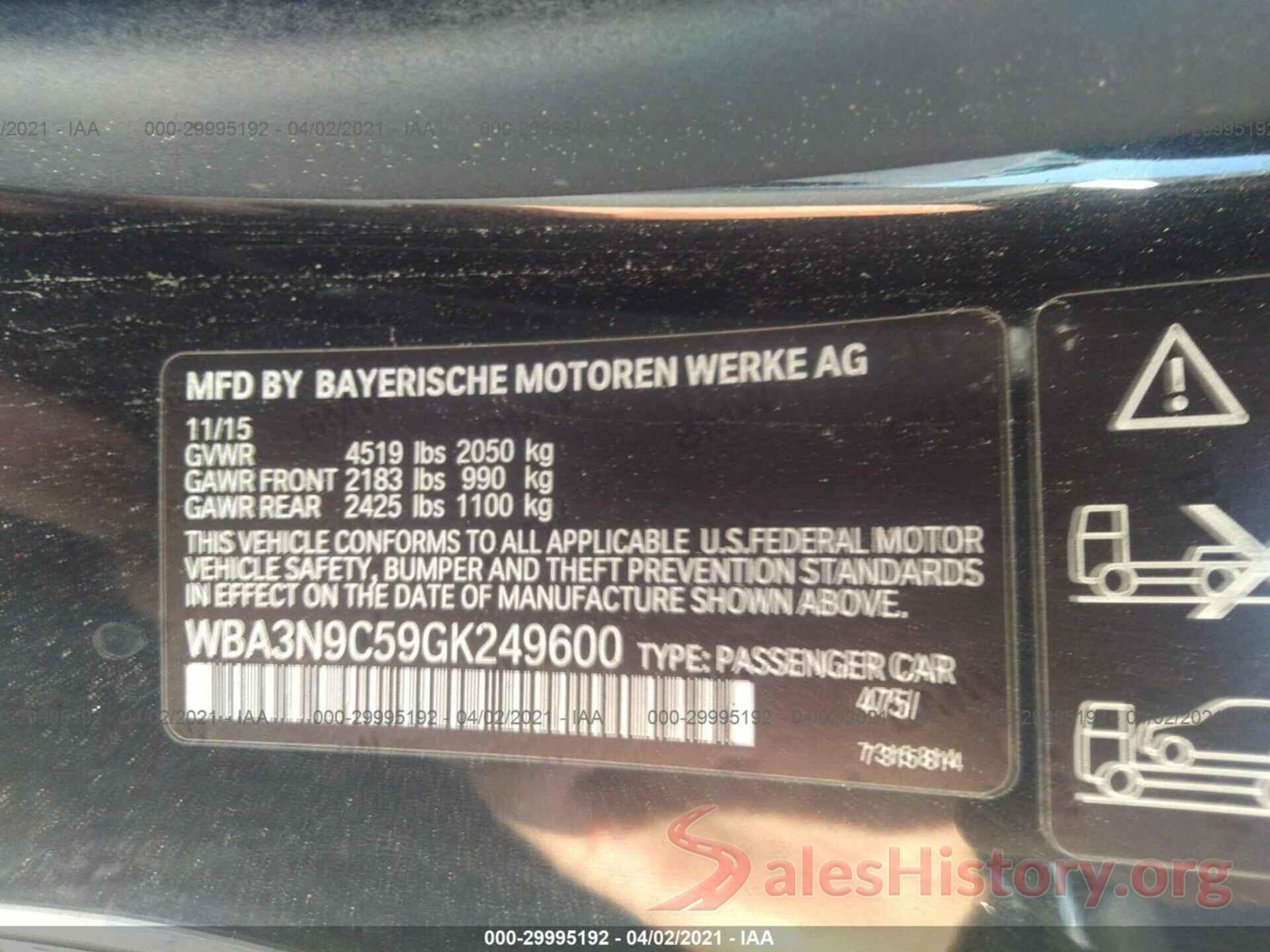 WBA3N9C59GK249600 2016 BMW 4 SERIES