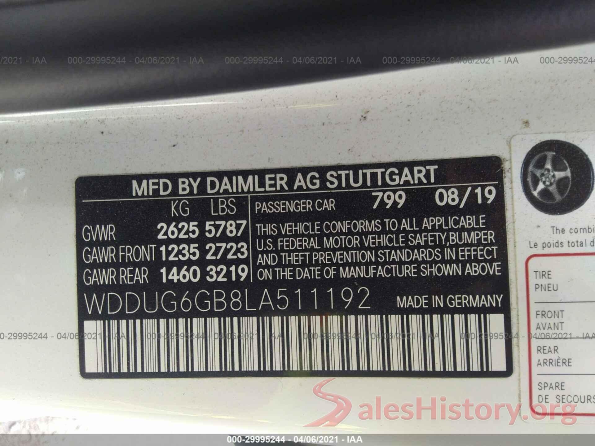 WDDUG6GB8LA511192 2020 MERCEDES-BENZ S-CLASS