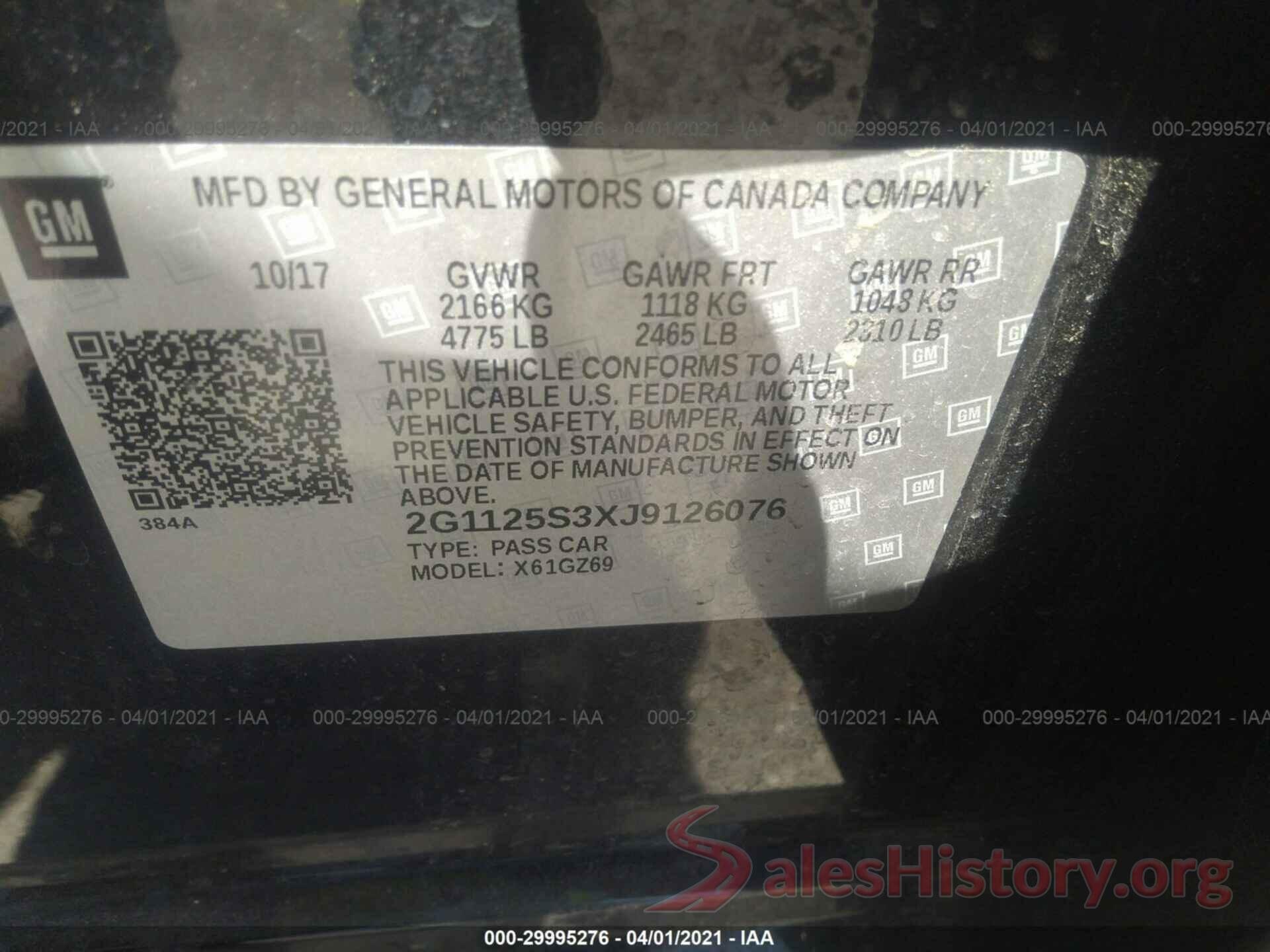 2G1125S3XJ9126076 2018 CHEVROLET IMPALA