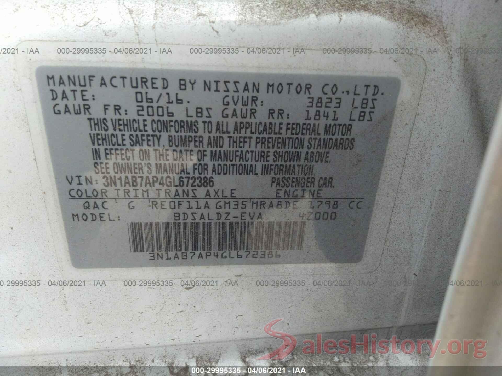 3N1AB7AP4GL672386 2016 NISSAN SENTRA