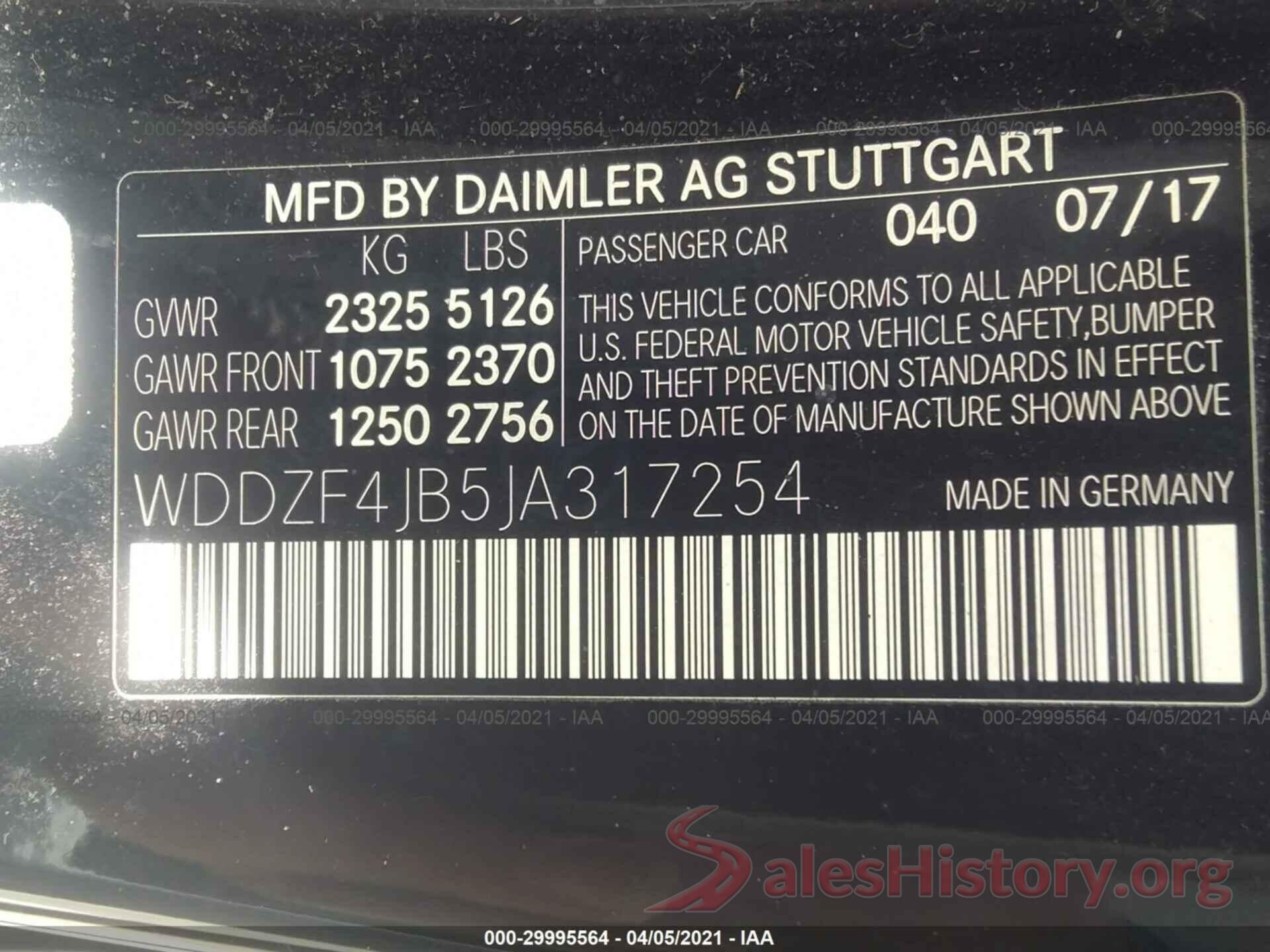 WDDZF4JB5JA317254 2018 MERCEDES-BENZ E-CLASS