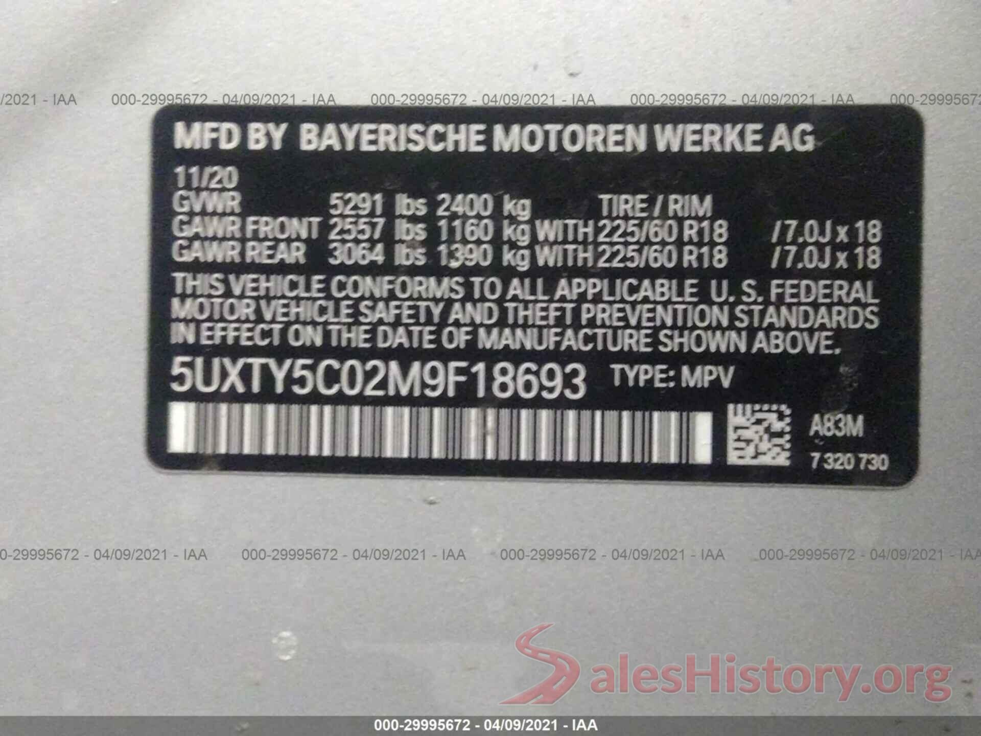 5UXTY5C02M9F18693 2021 BMW X3