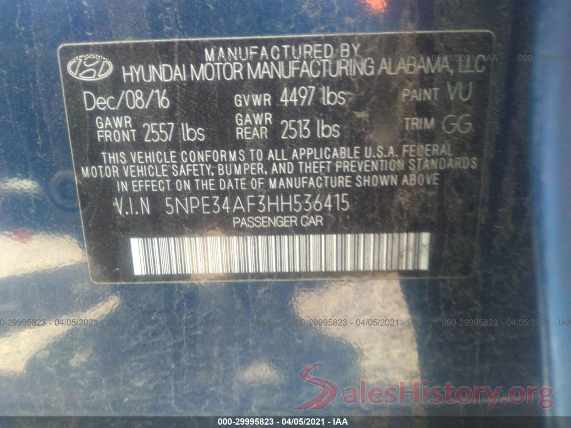 5NPE34AF3HH536415 2017 HYUNDAI SONATA