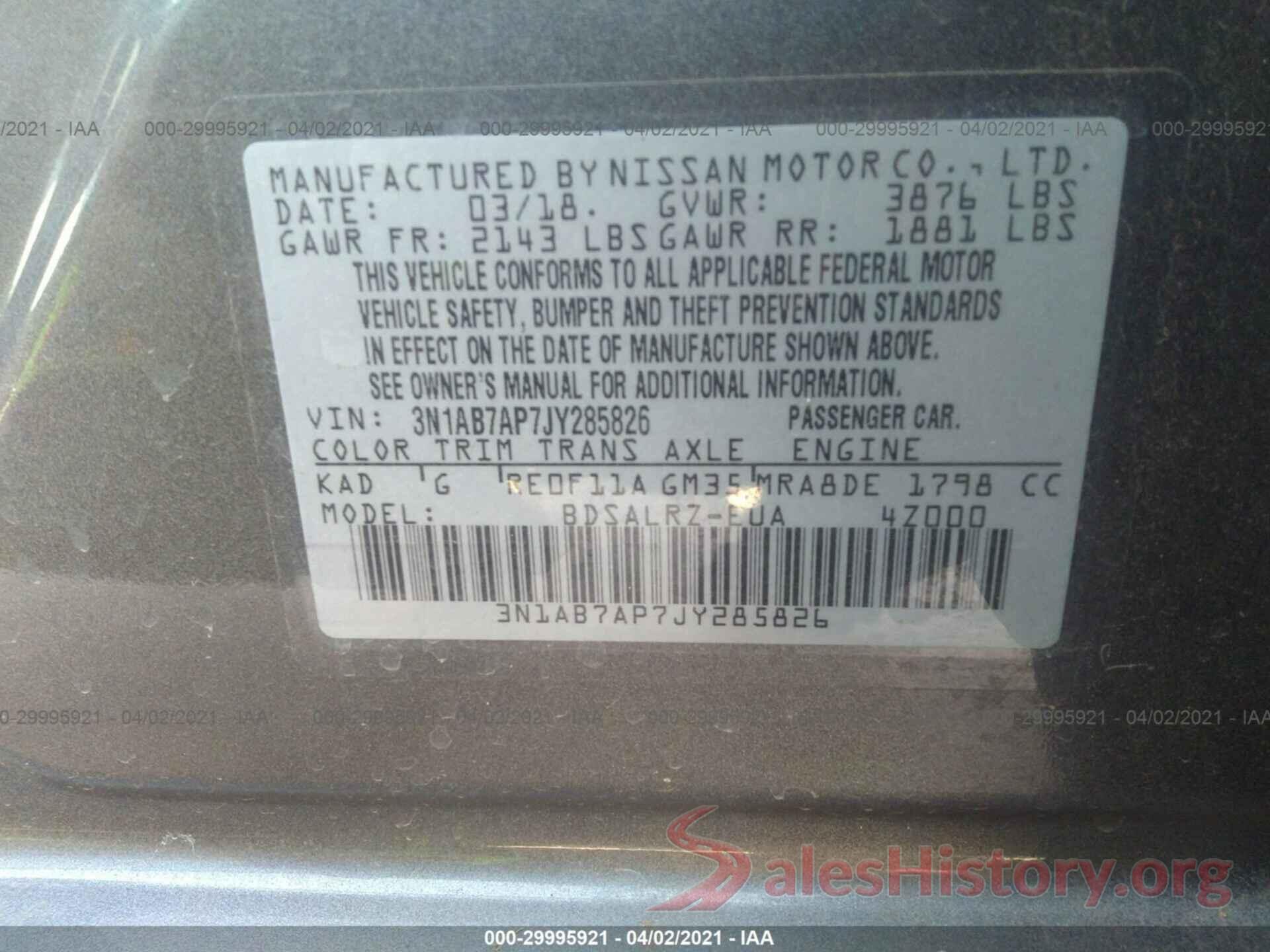 3N1AB7AP7JY285826 2018 NISSAN SENTRA