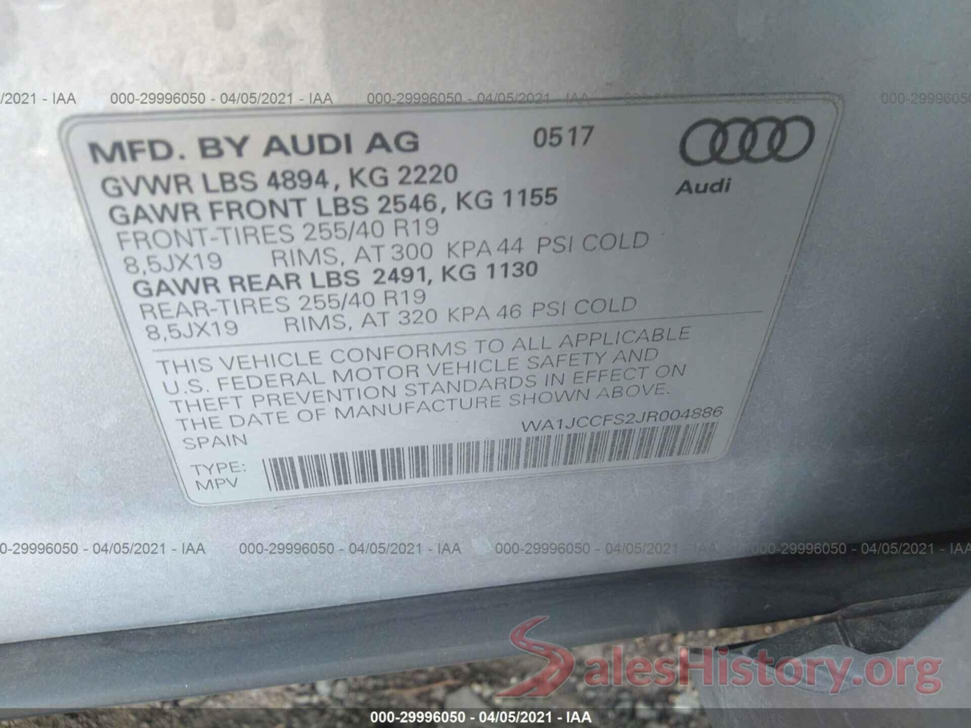 WA1JCCFS2JR004886 2018 AUDI Q3