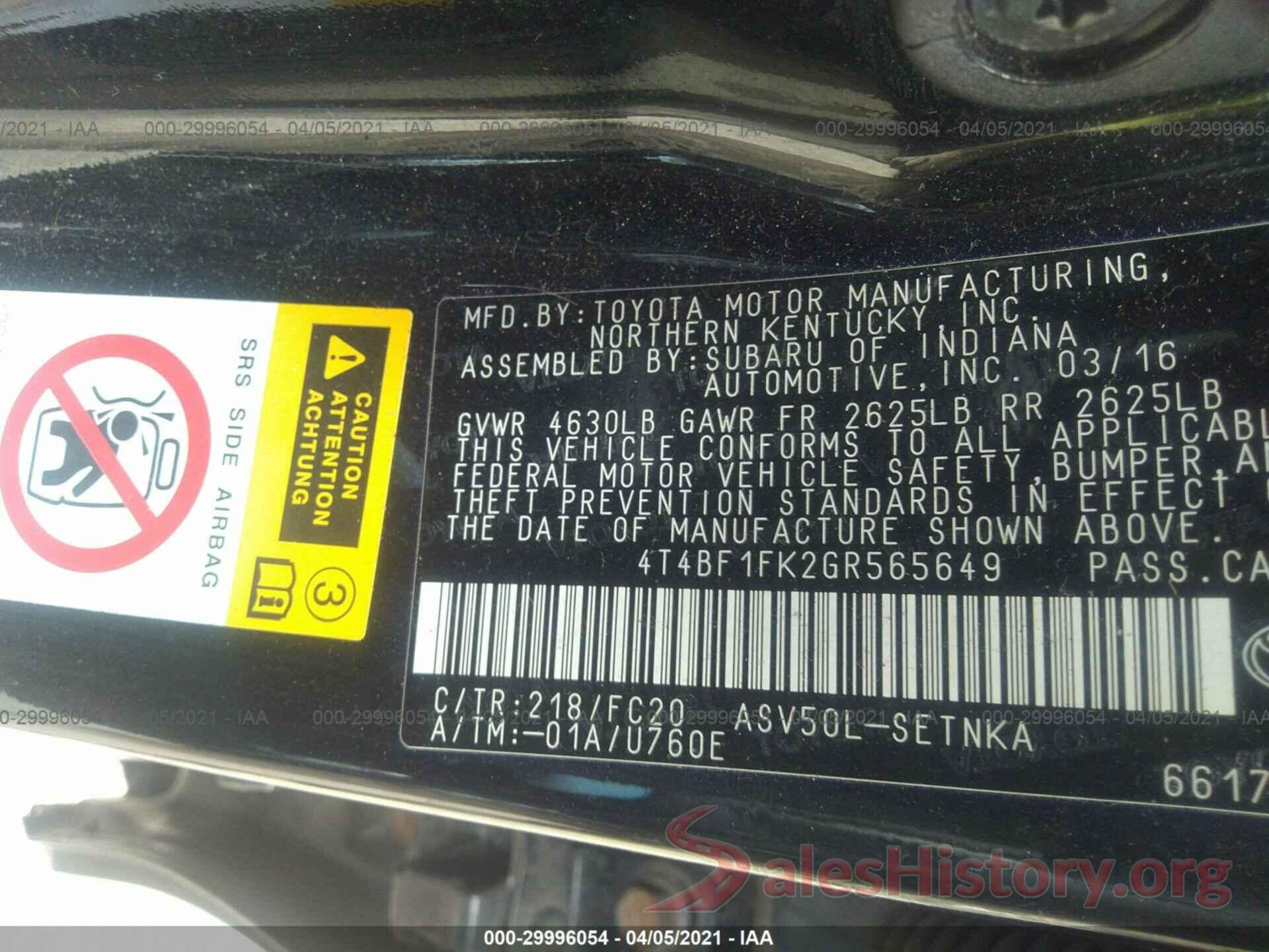 4T4BF1FK2GR565649 2016 TOYOTA CAMRY