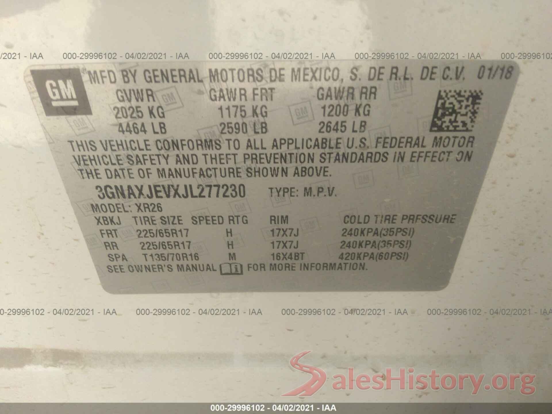 3GNAXJEVXJL277230 2018 CHEVROLET EQUINOX