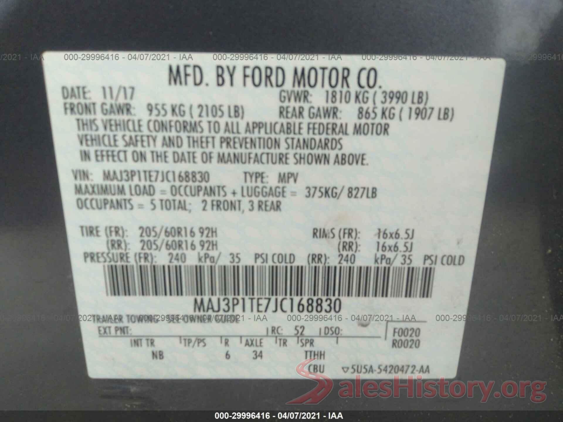 MAJ3P1TE7JC168830 2018 FORD ECOSPORT