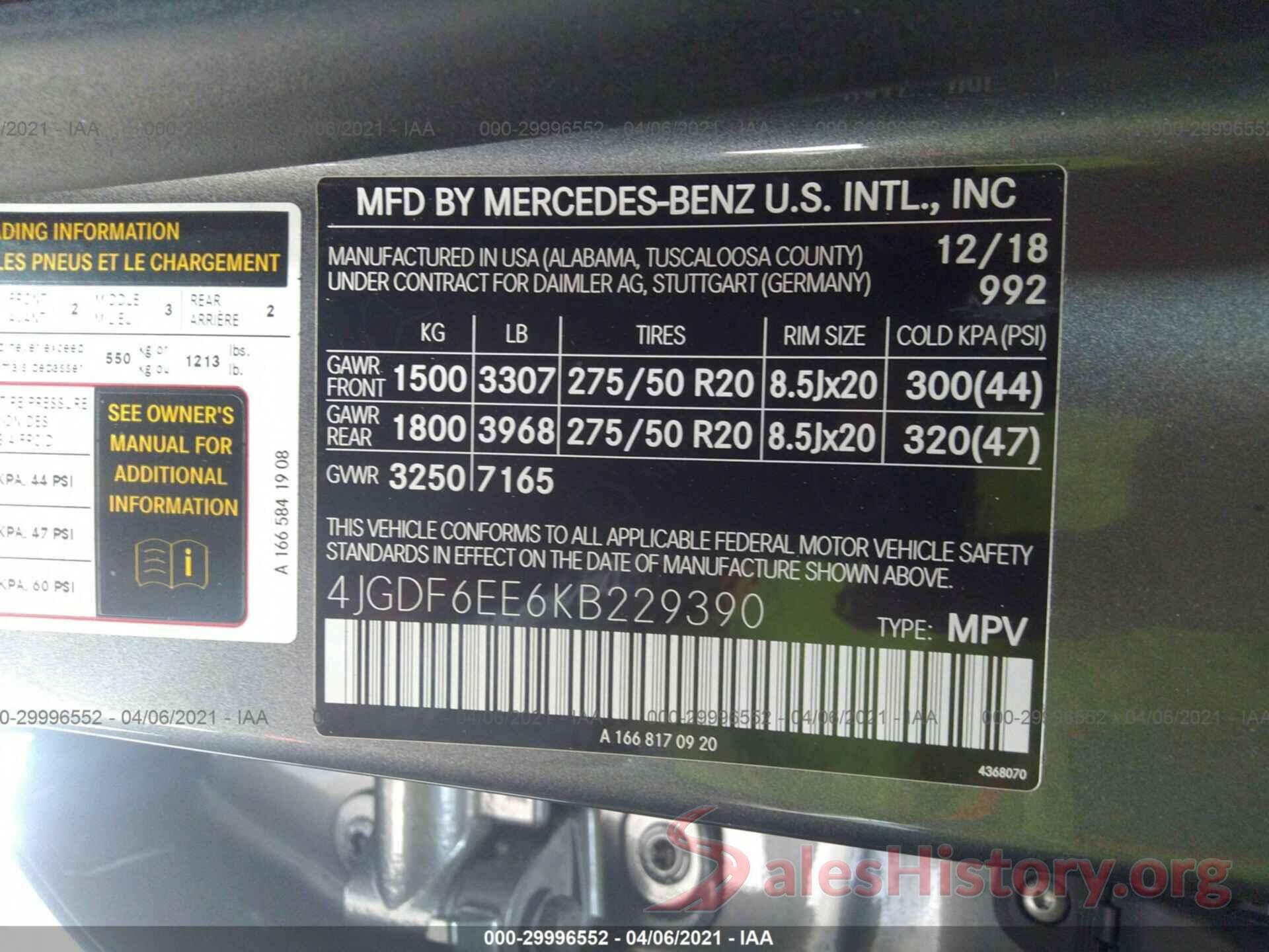 4JGDF6EE6KB229390 2019 MERCEDES-BENZ GLS