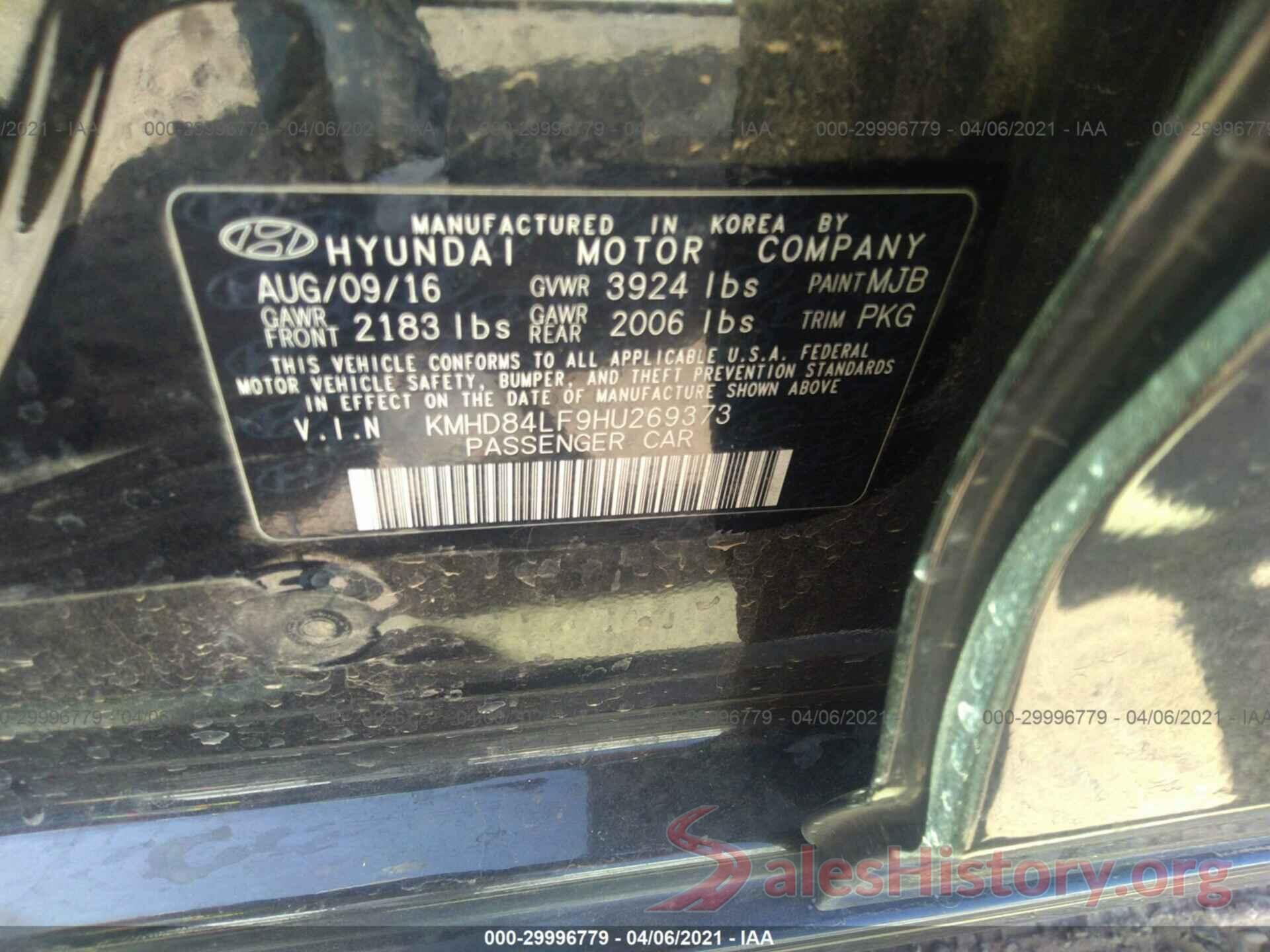 KMHD84LF9HU269373 2017 HYUNDAI ELANTRA