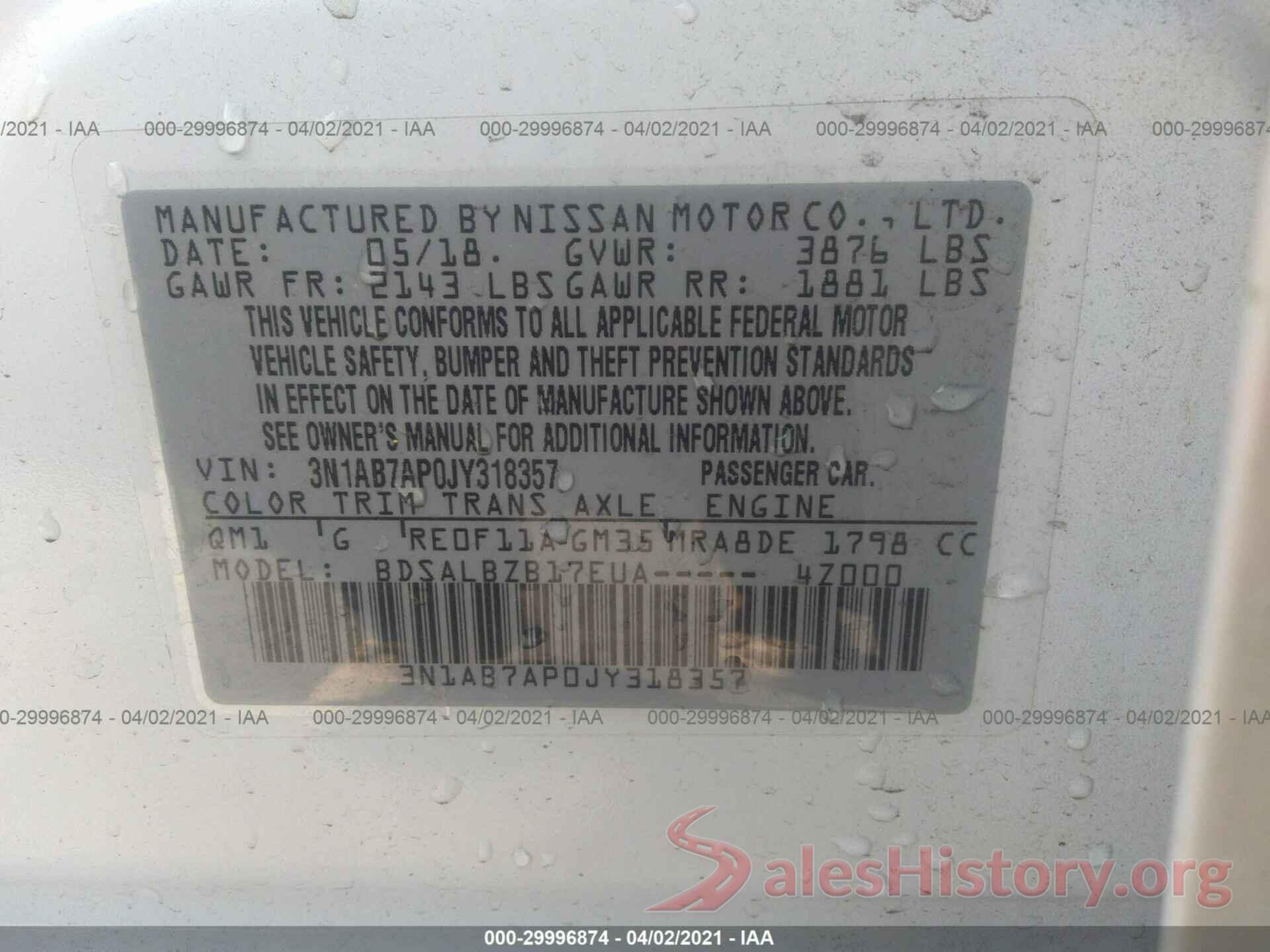 3N1AB7AP0JY318357 2018 NISSAN SENTRA