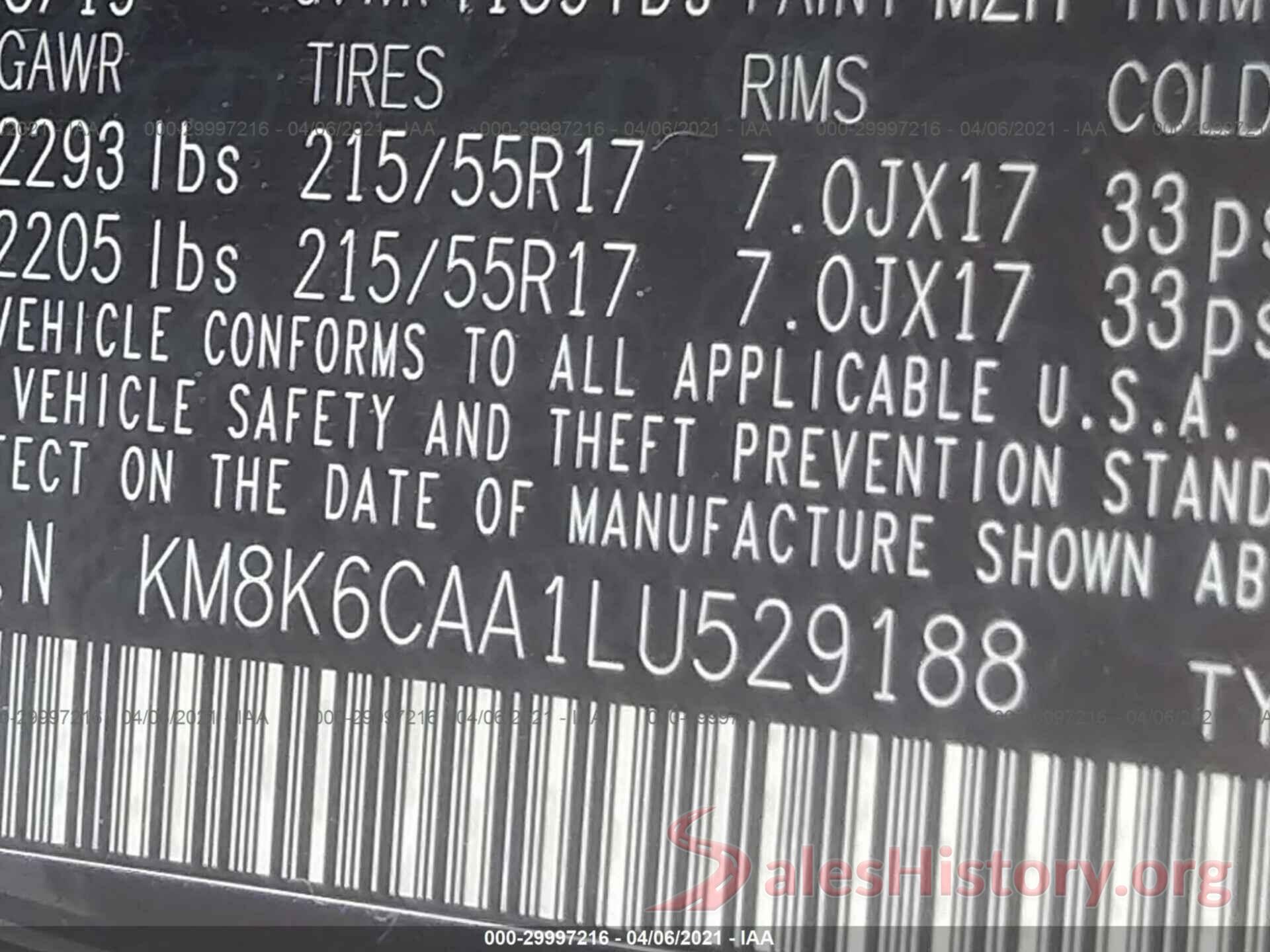 KM8K6CAA1LU529188 2020 HYUNDAI KONA